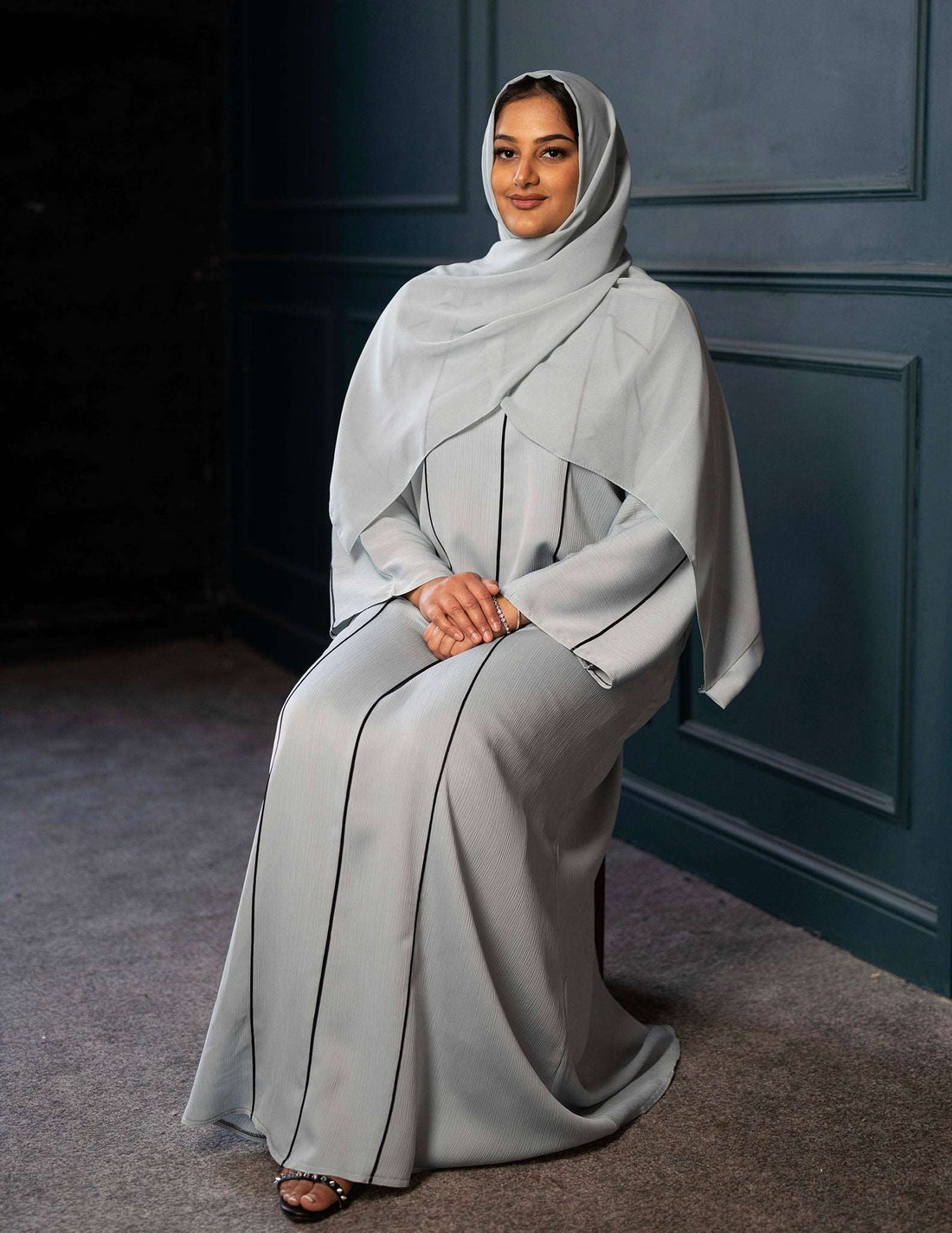 Essential Closed Fiza Blue Abaya - Abayas, Best, Closed, essential, Featured - AZAARYA