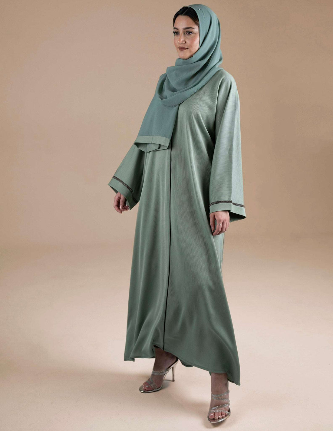 Essential Closed Mint Green Abaya - Abayas, Best, Closed, closed abayas, embroidered abayas, essential, essential abayas - AZAARYA