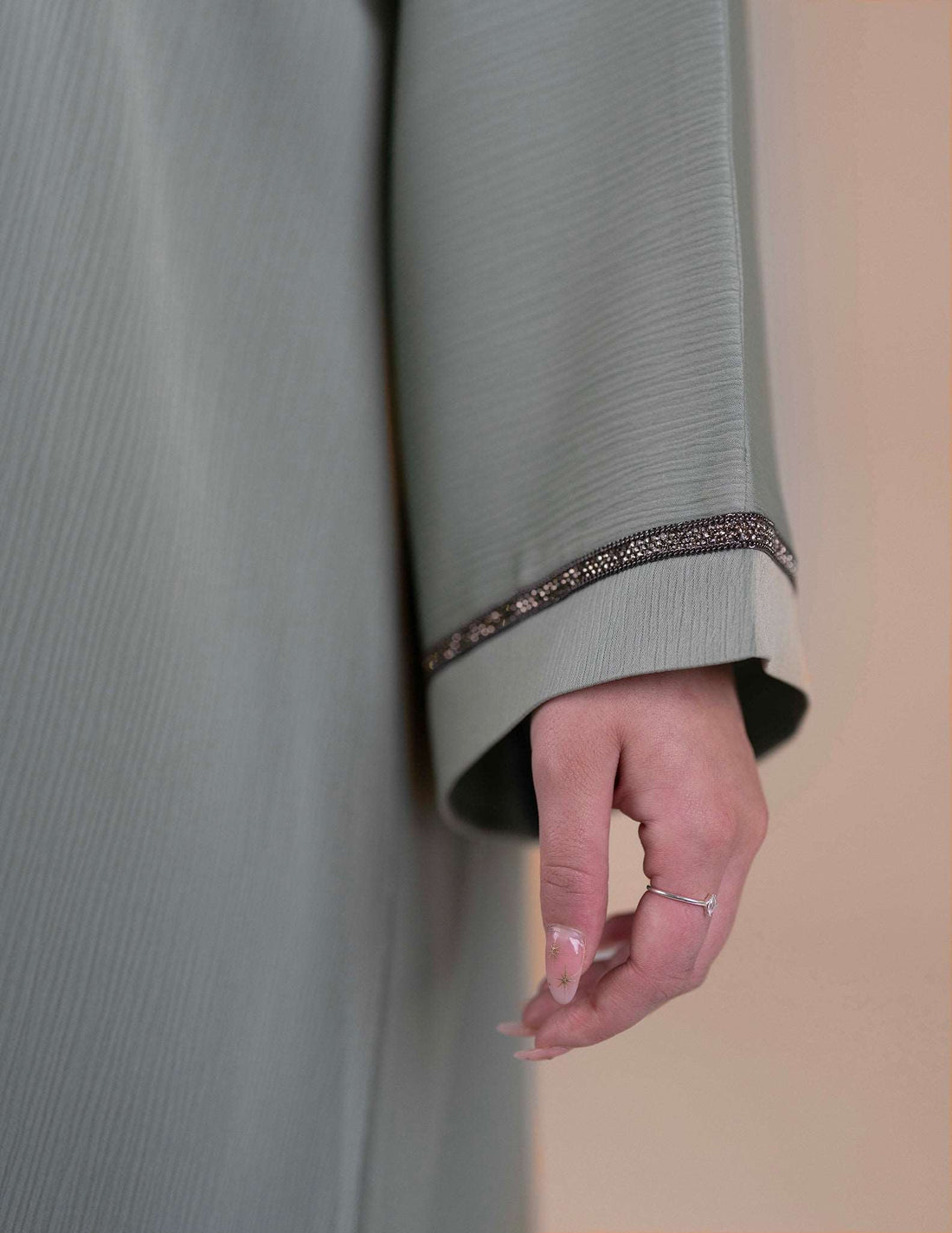 Essential Closed Mint Green Abaya - Abayas, Best, Closed, closed abayas, embroidered abayas, essential, essential abayas - AZAARYA