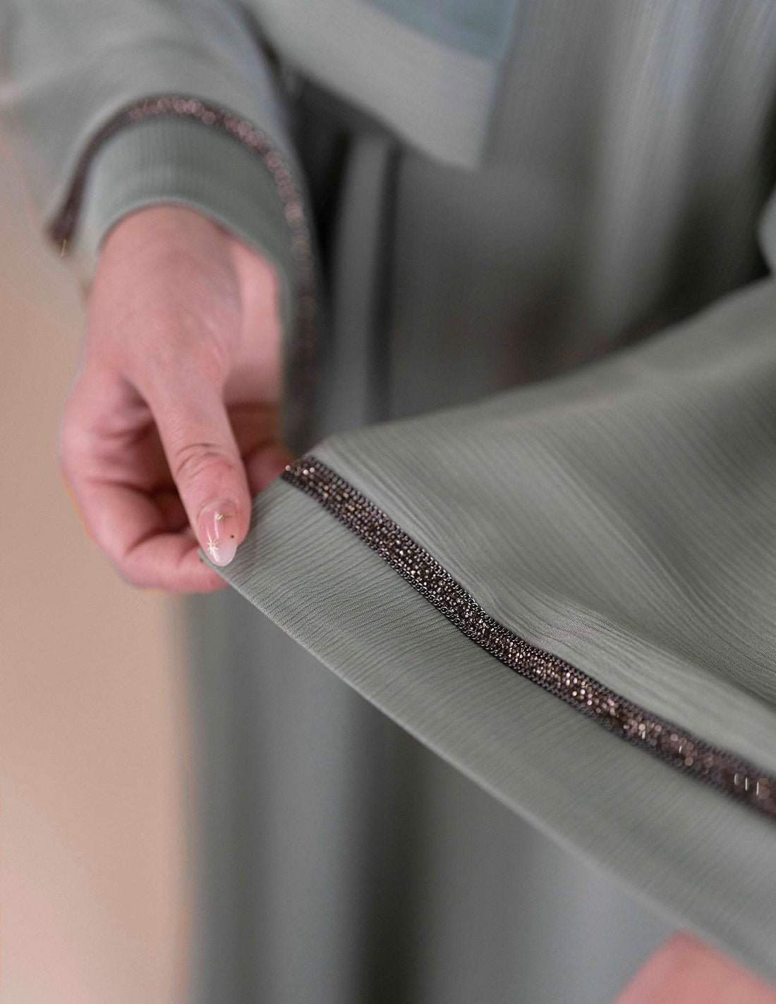 Essential Closed Mint Green Abaya - Abayas, Best, Closed, closed abayas, embroidered abayas, essential, essential abayas - AZAARYA