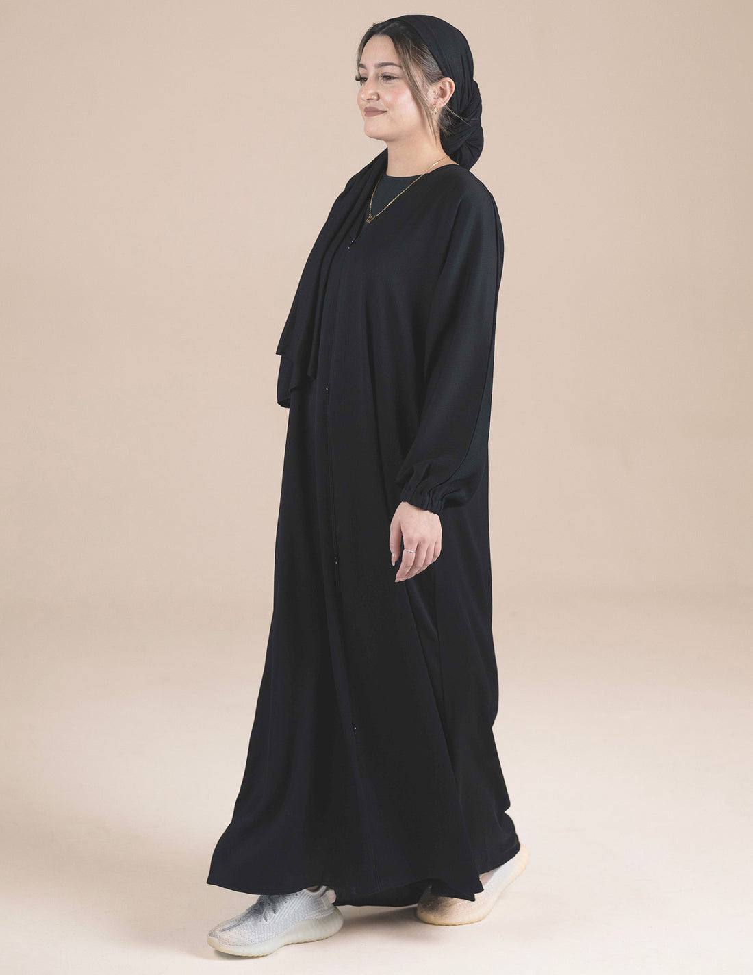 Essential Closed Black Cuffed Abaya - Abayas, black abayas, Closed, closed abayas, cuffed sleeves, essential, essential abayas, Featured - AZAARYA