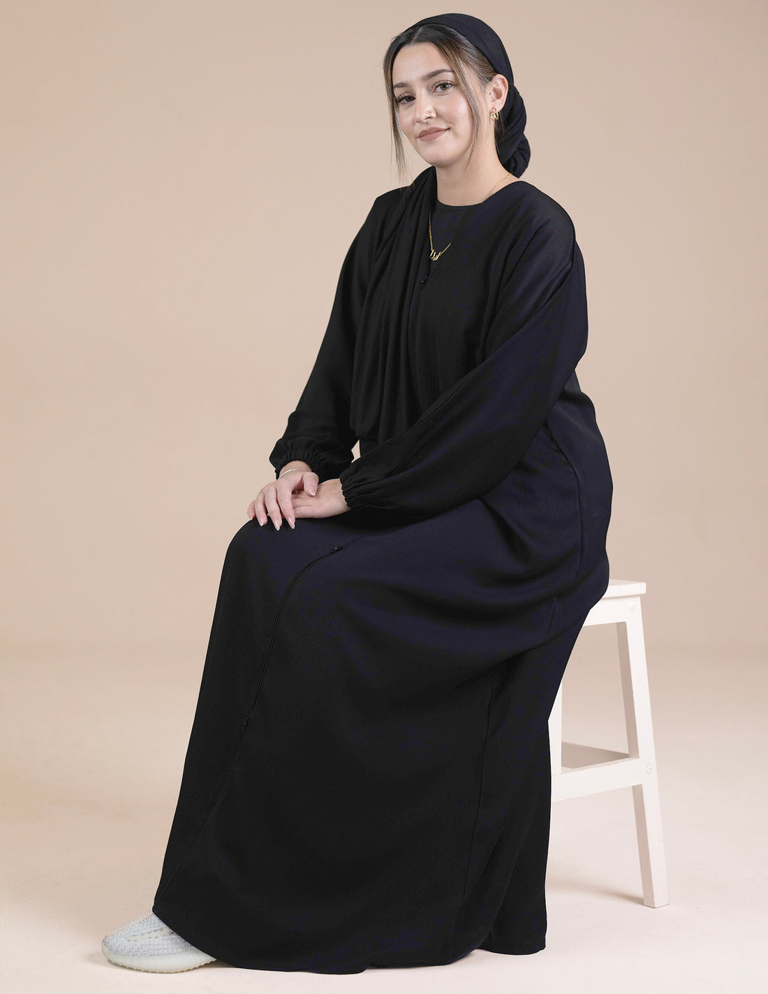 Essential Closed Black Cuffed Abaya - Abayas, black abayas, Closed, closed abayas, cuffed sleeves, essential, essential abayas, Featured - AZAARYA