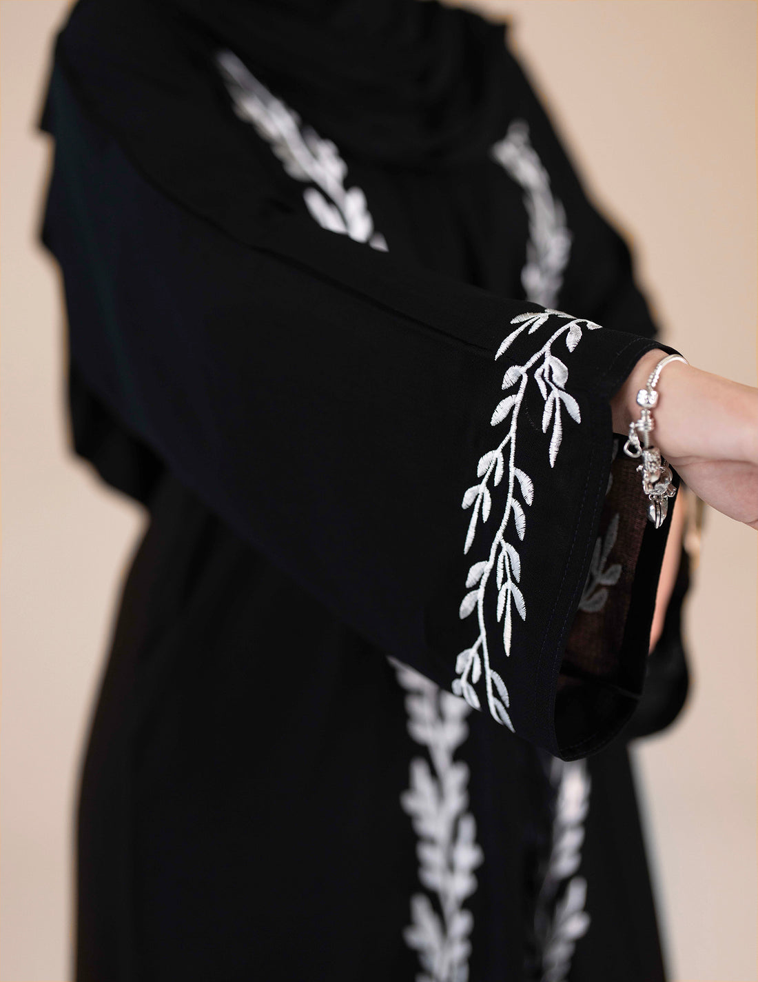 Hania Black Embroidered Abaya - Abayas, Best, black abayas, open abayas, premium, premium abayas - AZAARYA