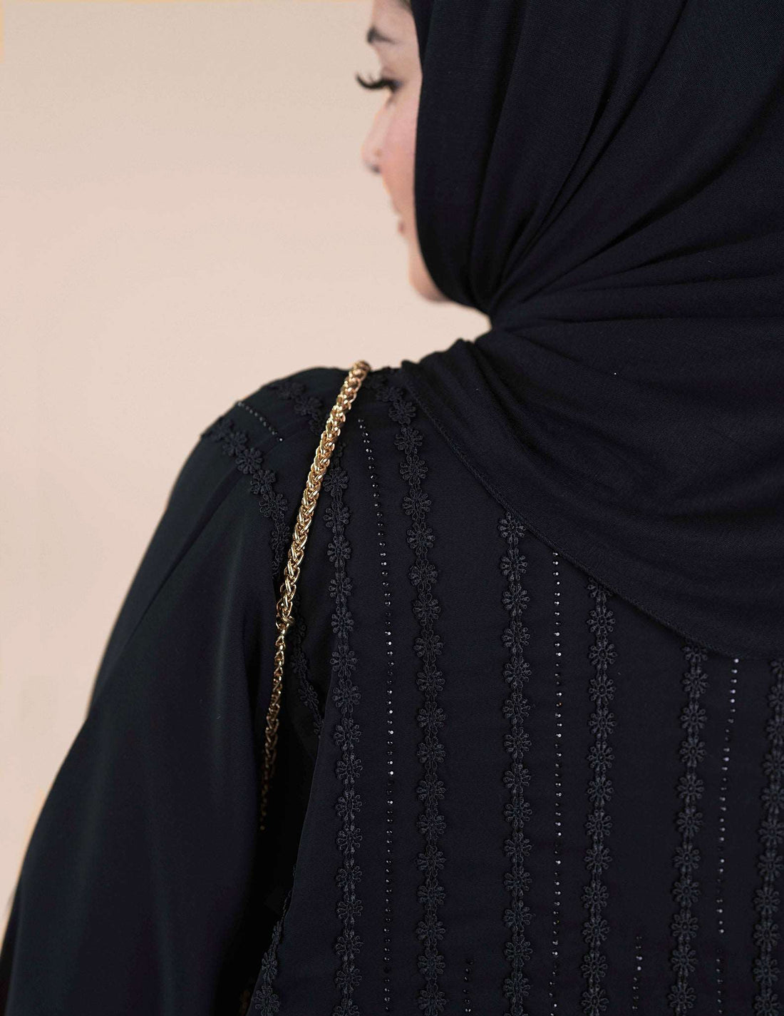 Noor Abaya - Abayas, black abayas, closed abayas, embroidered abaya, premium - AZAARYA