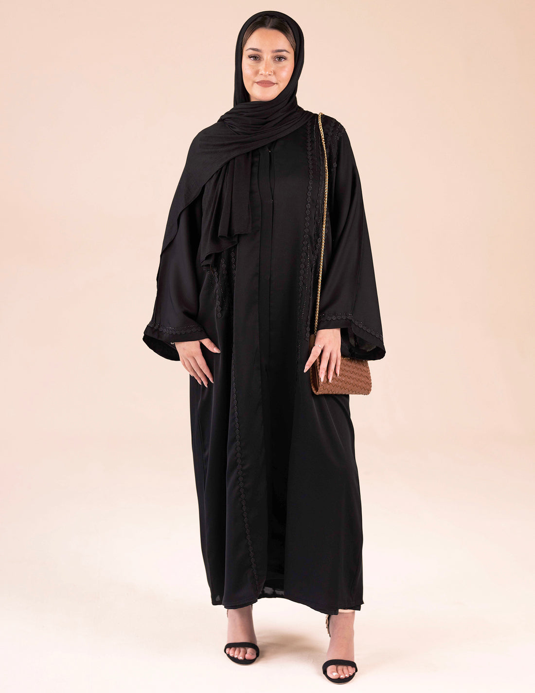 Noor Abaya - Abayas, black abayas, closed abayas, embroidered abaya, premium - AZAARYA