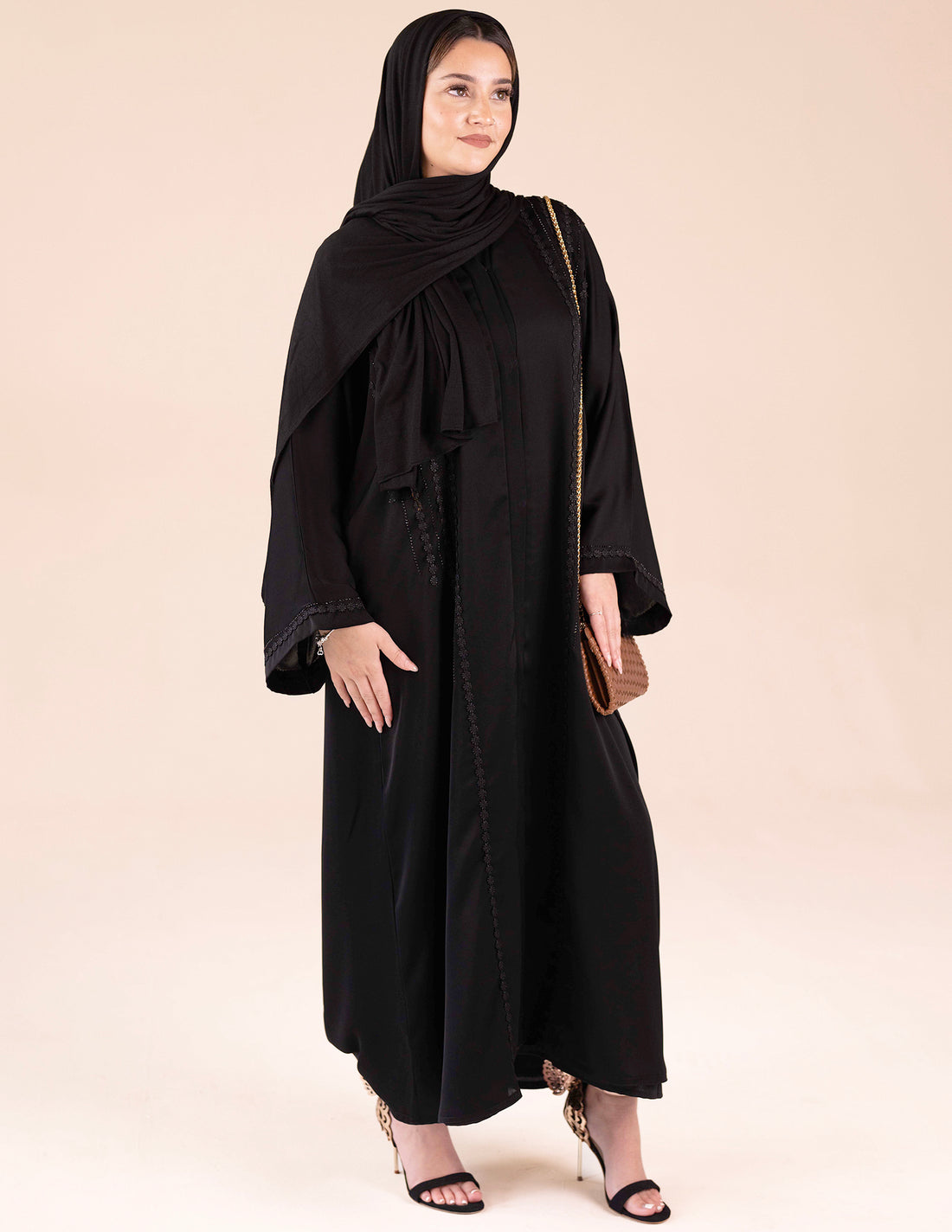 Noor Abaya - Abayas, black abayas, closed abayas, embroidered abaya, premium - AZAARYA