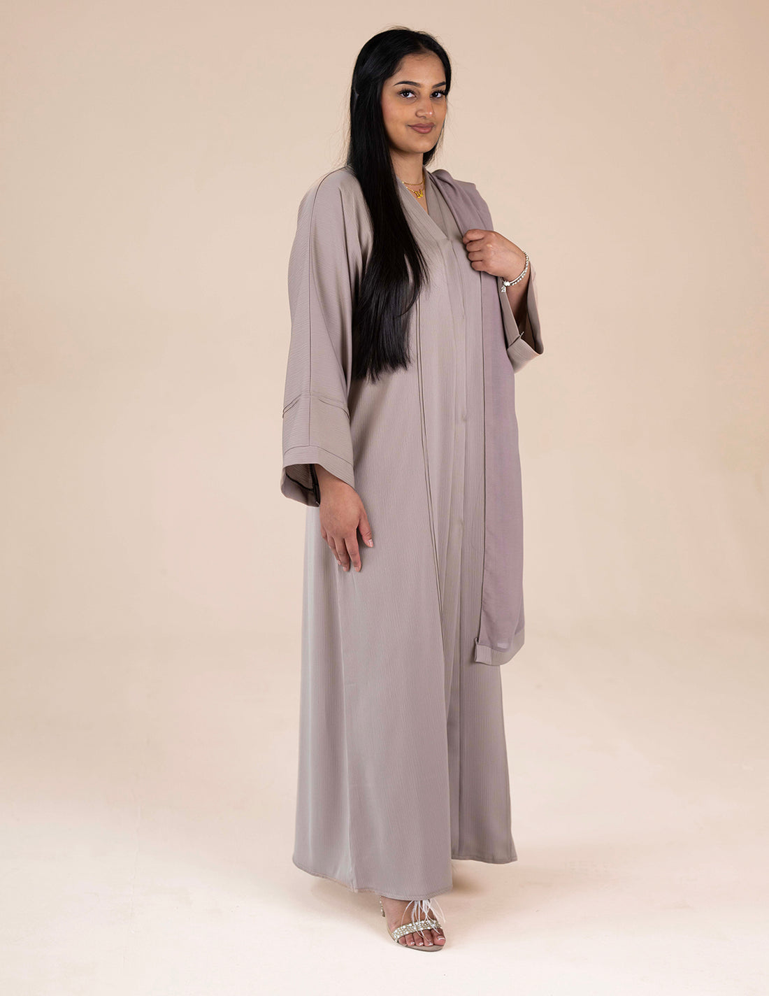 open abaya without hijab in nude colour
