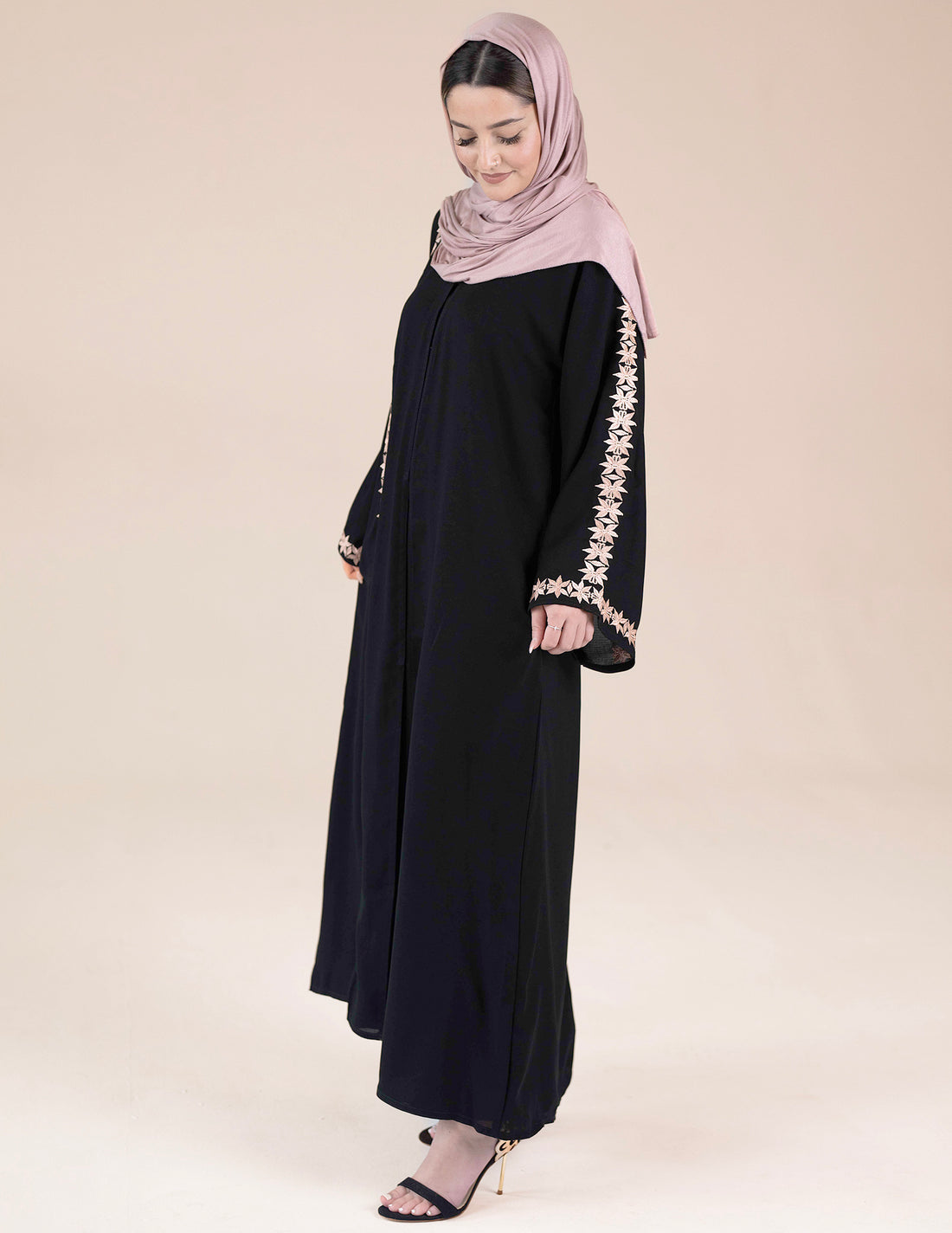Raya Abaya - Abayas, black abaya, embroidered abaya, open abaya, premium, premium abaya - AZAARYA