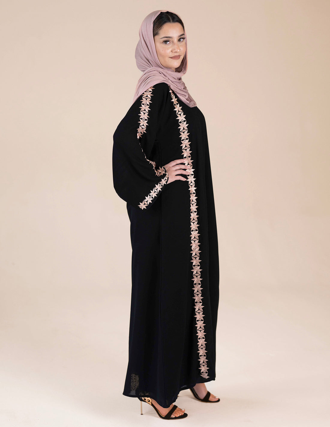 Raya Abaya - Abayas, black abaya, embroidered abaya, open abaya, premium, premium abaya - AZAARYA