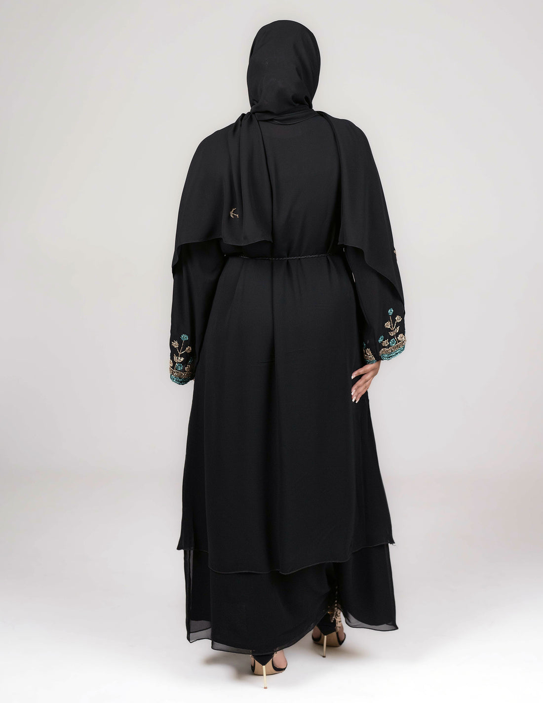 Safa Abaya - Abayas, black abaya, black abayas, embroidered, embroidered abaya, embroidered abayas, Featured, floral, open abaya, open abayas, premium, premium abaya, premium abayas - AZAARYA