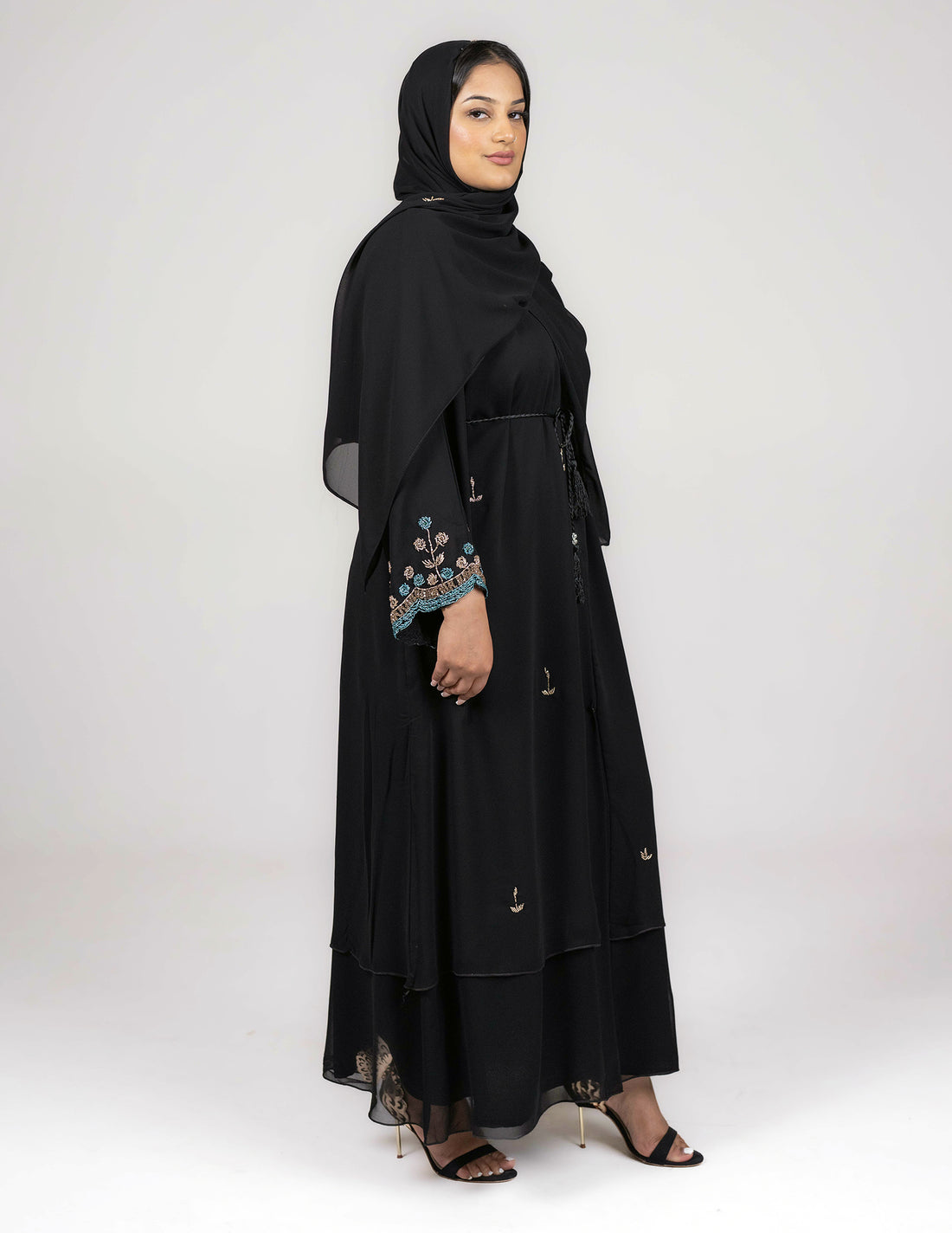 Safa Abaya - Abayas, black abaya, black abayas, embroidered, embroidered abaya, embroidered abayas, Featured, floral, open abaya, open abayas, premium, premium abaya, premium abayas - AZAARYA
