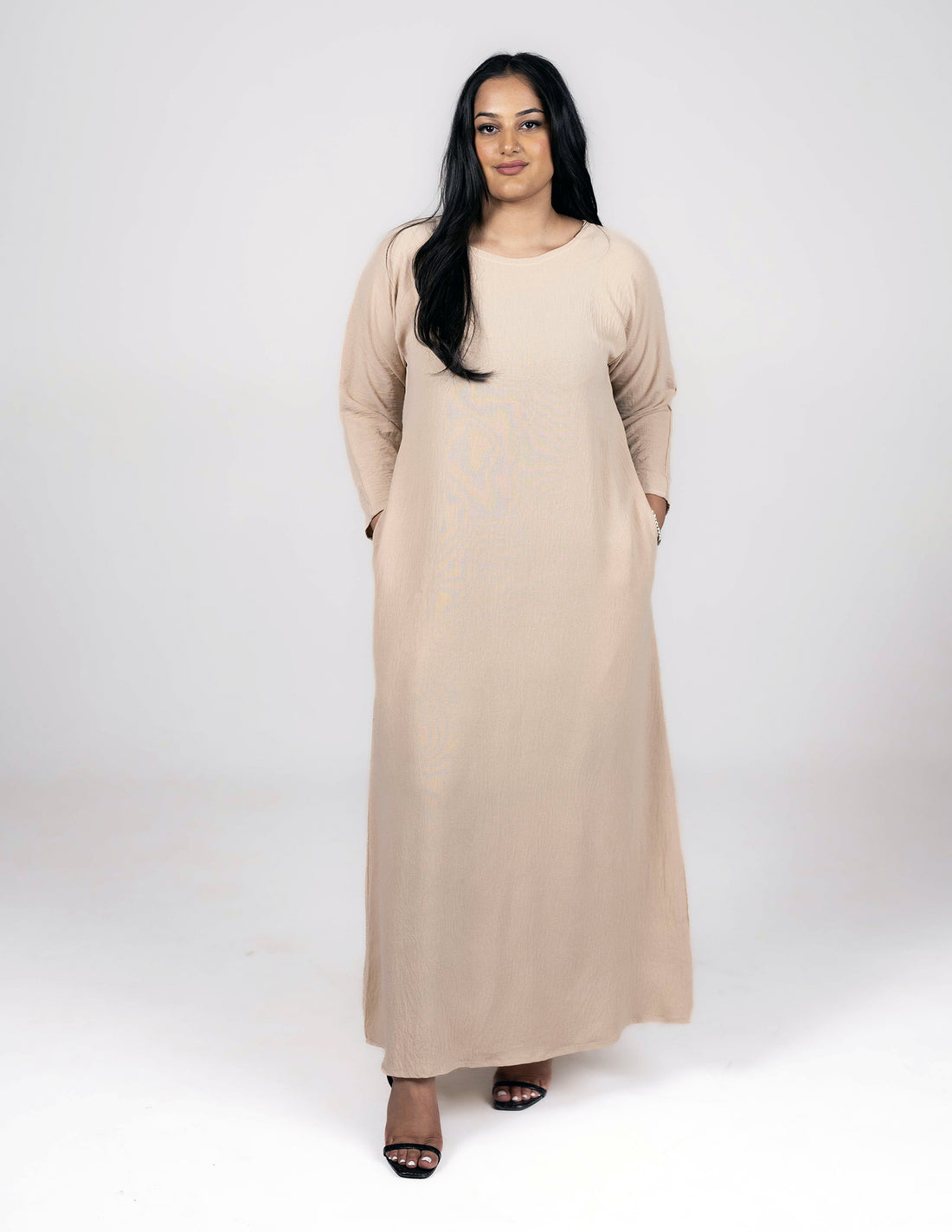 Full Sleeve Beige Slip Dress - Dresses, essential, full sleeve slip dress, inner dresses, inner slips, slip dresses - AZAARYA