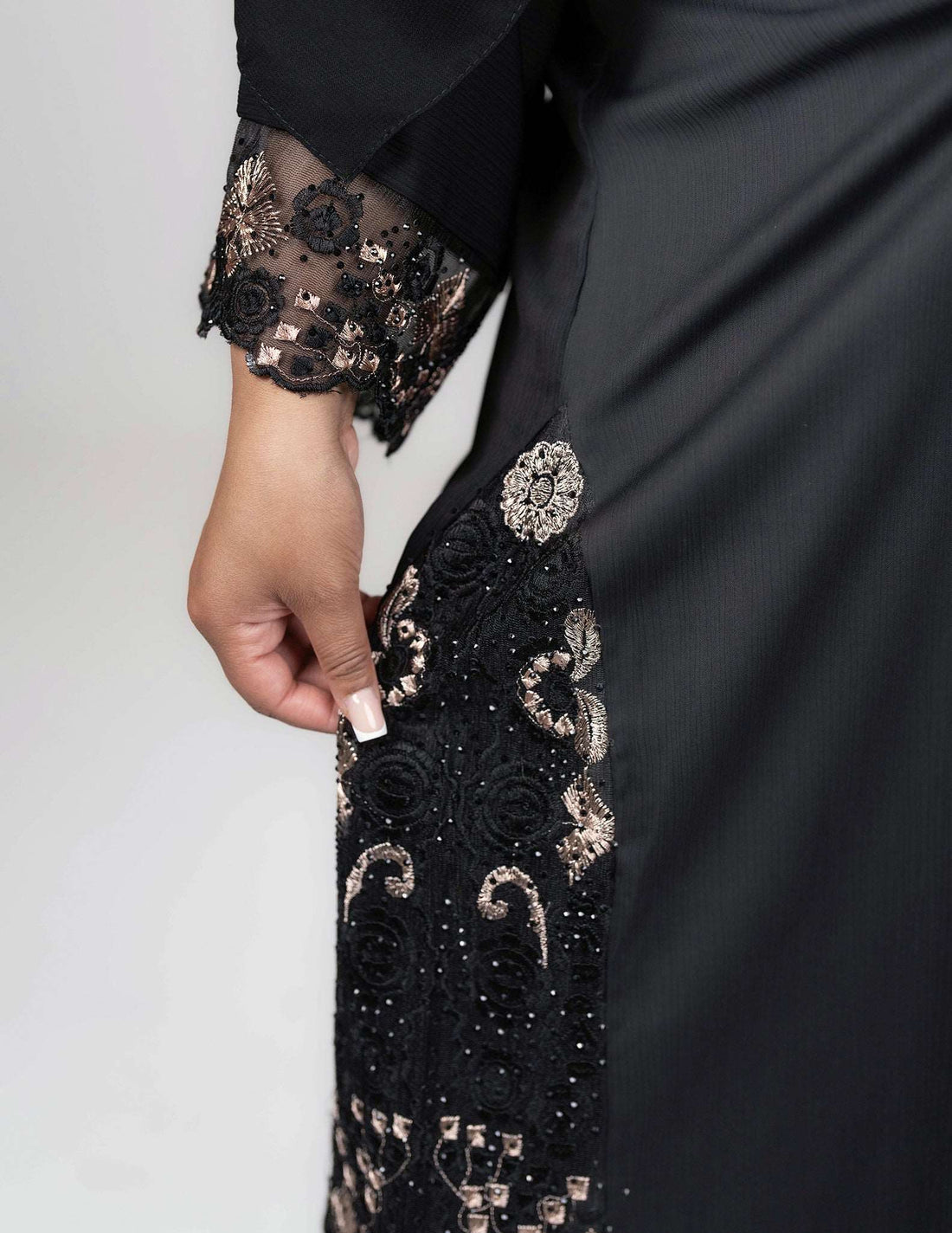 Lima Abaya - Abayas, black abaya, black abayas, embroidered, embroidered abaya, embroidered abayas, Featured, open abaya, open abayas, premium, premium abaya, premium abayas - AZAARYA