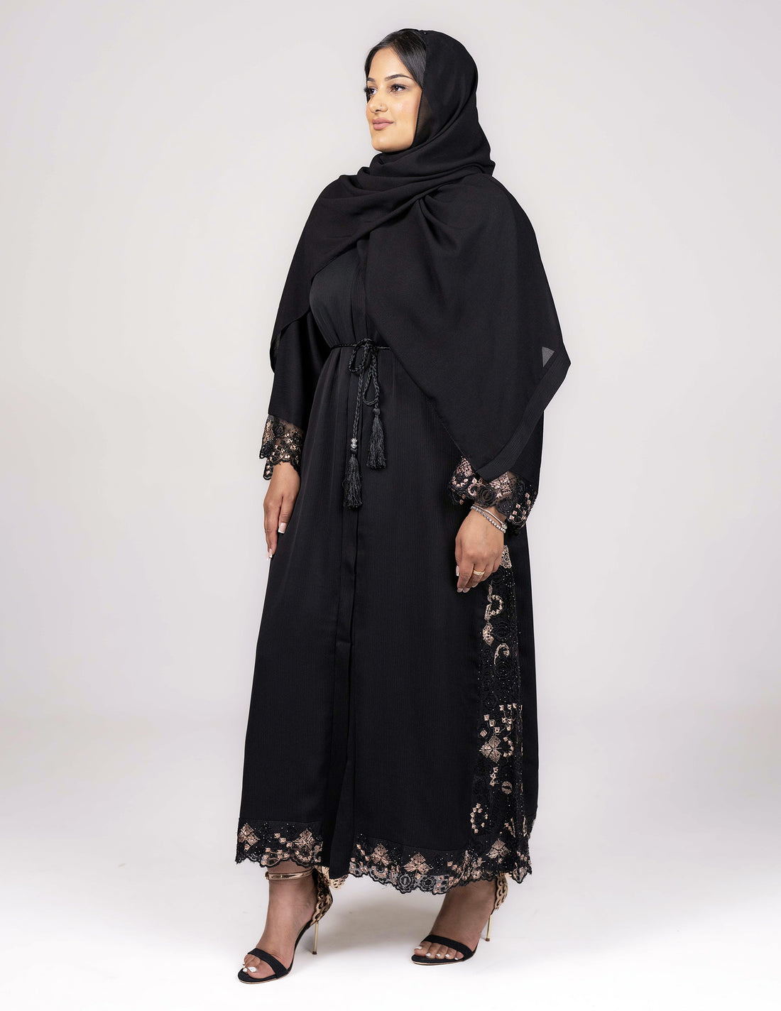 Lima Abaya - Abayas, black abaya, black abayas, embroidered, embroidered abaya, embroidered abayas, Featured, open abaya, open abayas, premium, premium abaya, premium abayas - AZAARYA
