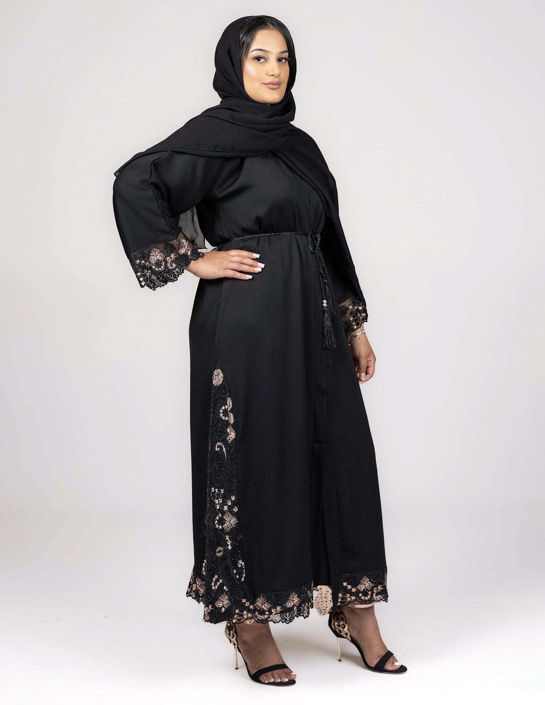 Lima Abaya - Abayas, black abaya, black abayas, embroidered, embroidered abaya, embroidered abayas, Featured, open abaya, open abayas, premium, premium abaya, premium abayas - AZAARYA