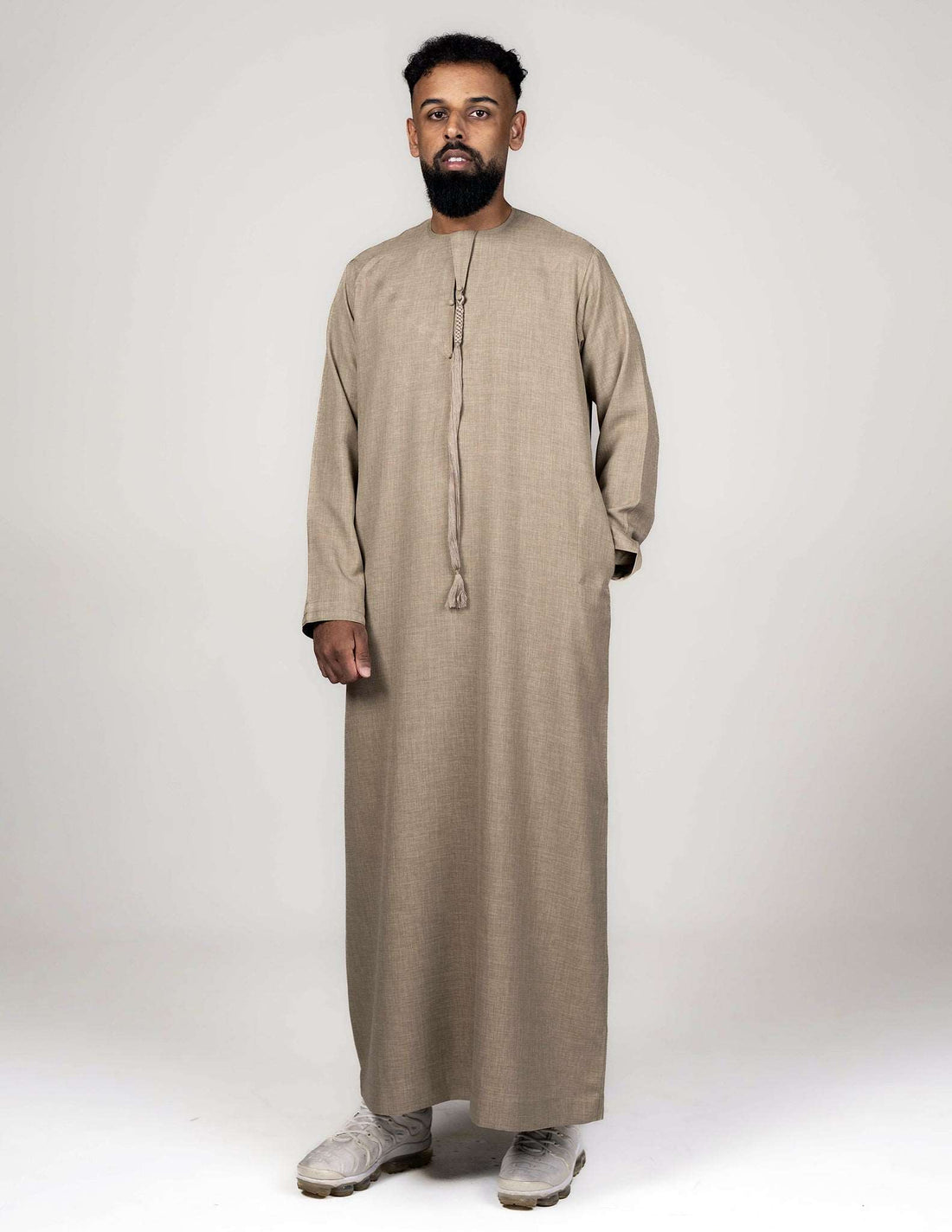 Rayaan Beige Emirati Thobe - beige jubbah, beige thobe, Featured, Men, mens jubbah, mens thobe, mens thobes, Thobes - AZAARYA