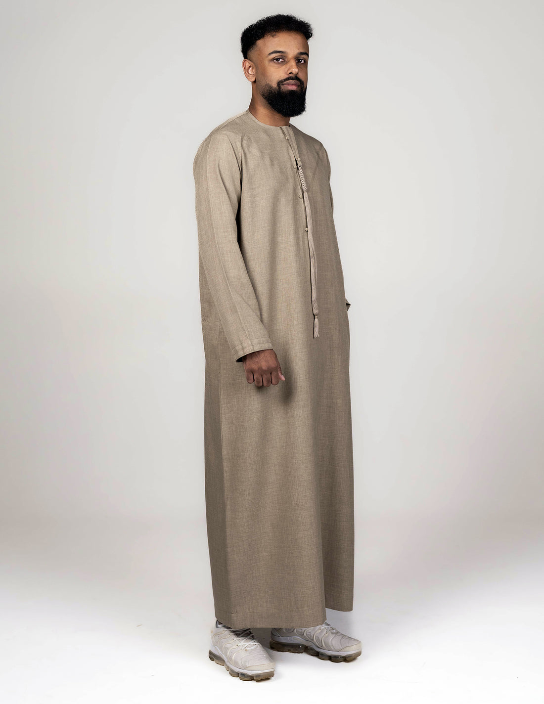 Rayaan Beige Emirati Thobe - beige jubbah, beige thobe, Featured, Men, mens jubbah, mens thobe, mens thobes, Thobes - AZAARYA
