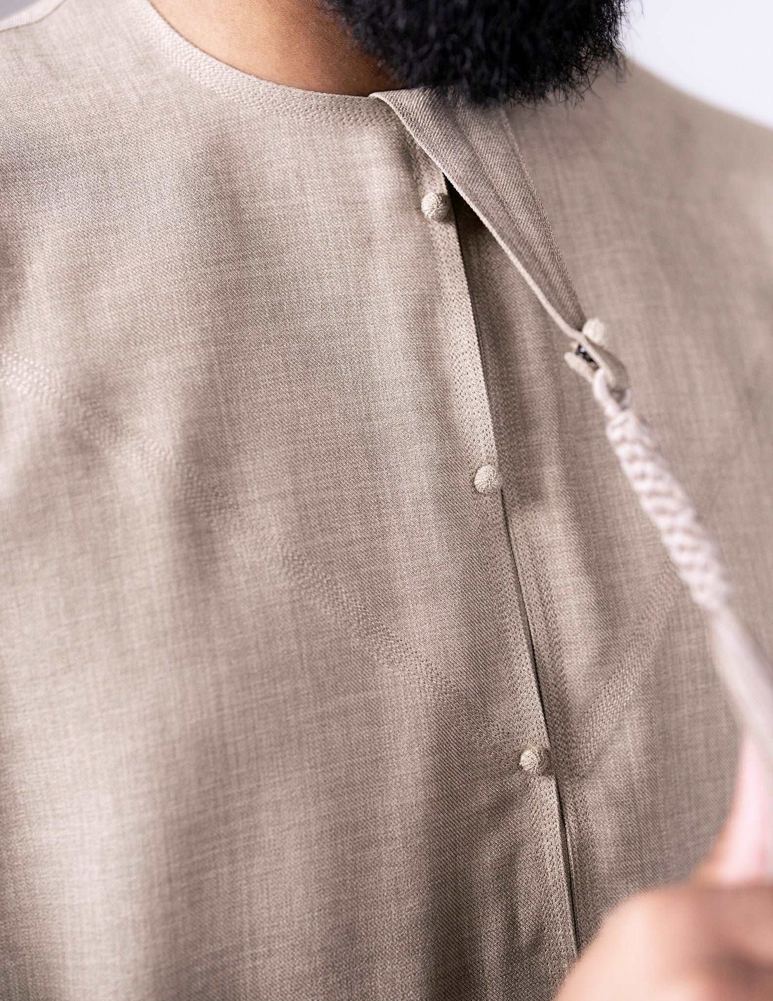 Rayaan Beige Emirati Thobe - beige jubbah, beige thobe, Featured, Men, mens jubbah, mens thobe, mens thobes, Thobes - AZAARYA