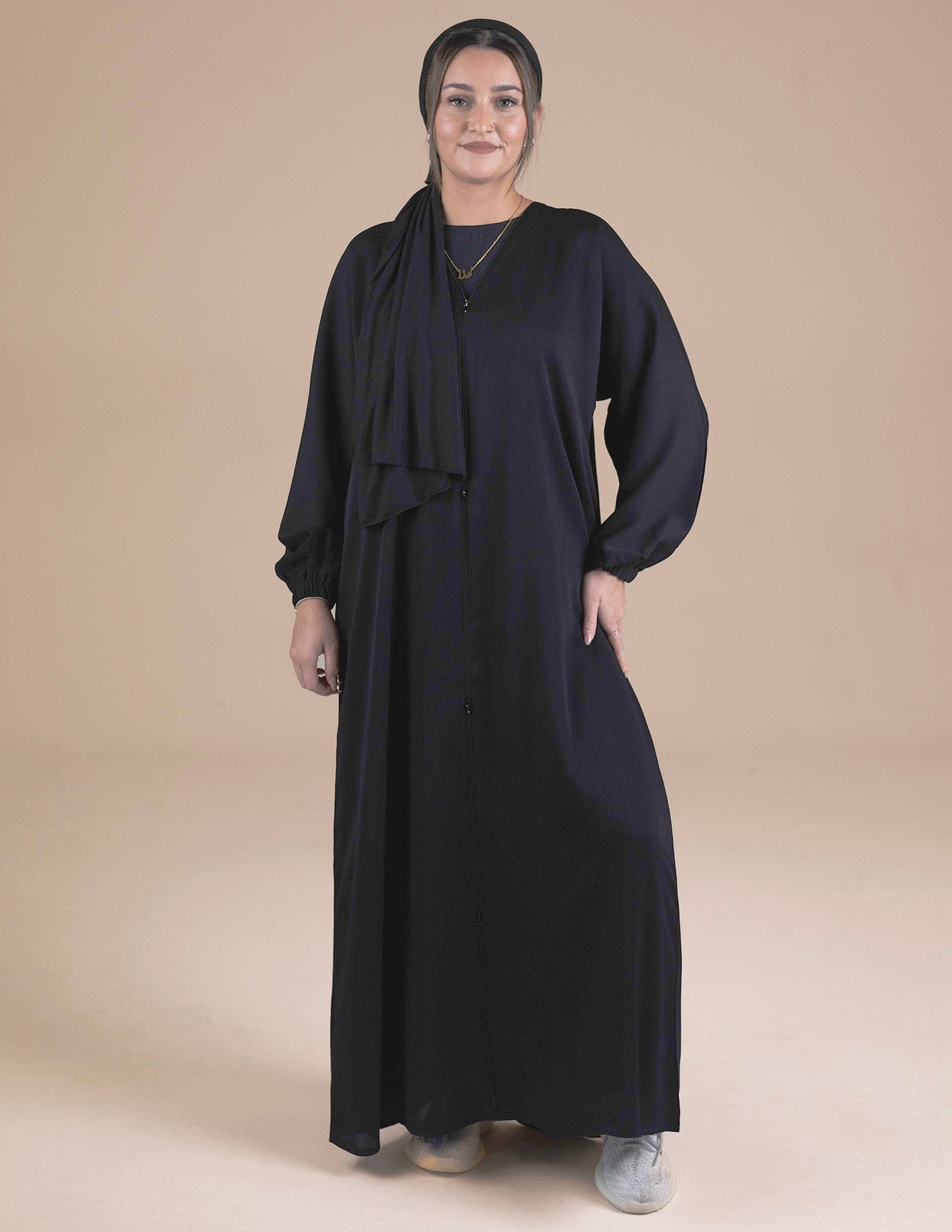 Essential Closed Black Cuffed Abaya - Abayas, black abayas, Closed, closed abayas, cuffed sleeves, essential, essential abayas, Featured - AZAARYA