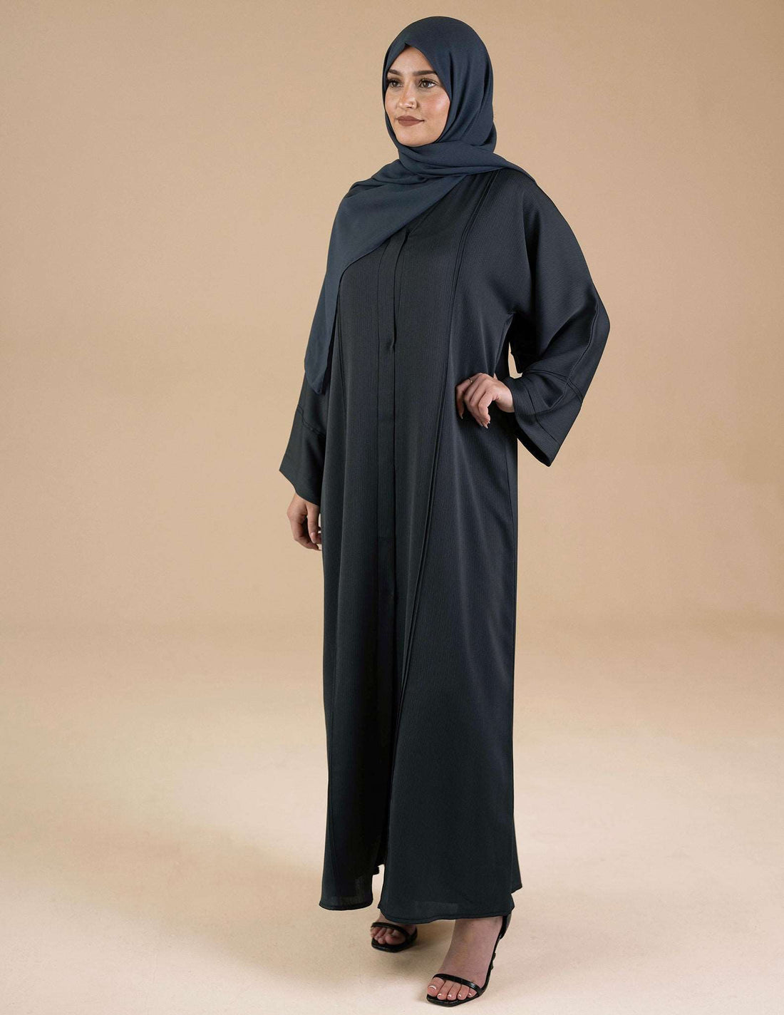 Essential Open Abaya - Imaan Grey - Abayas, essential, essential abayas, Open, open abayas - AZAARYA