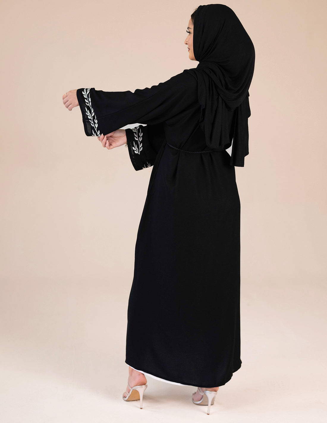 Hania Black Embroidered Abaya - Abayas, Best, black abayas, open abayas, premium, premium abayas - AZAARYA