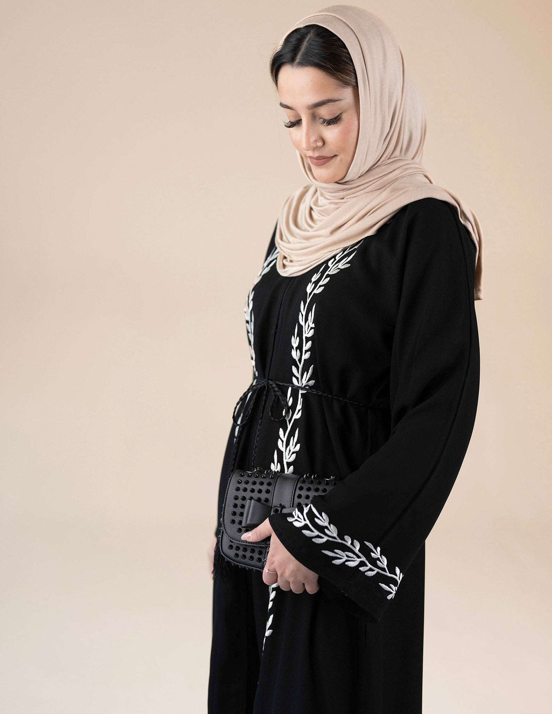 Hania Black Embroidered Abaya - Abayas, Best, black abayas, open abayas, premium, premium abayas - AZAARYA