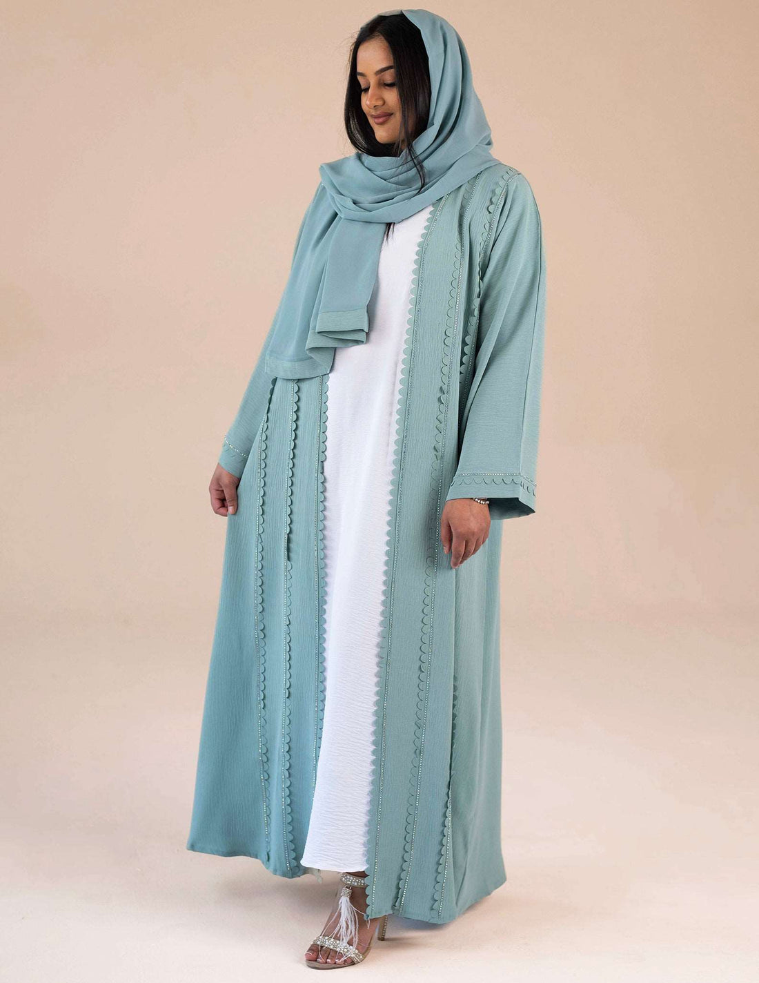 Melina Abaya - 4 piece abaya, Abayas, embroidered abayas, open abayas, premium - AZAARYA