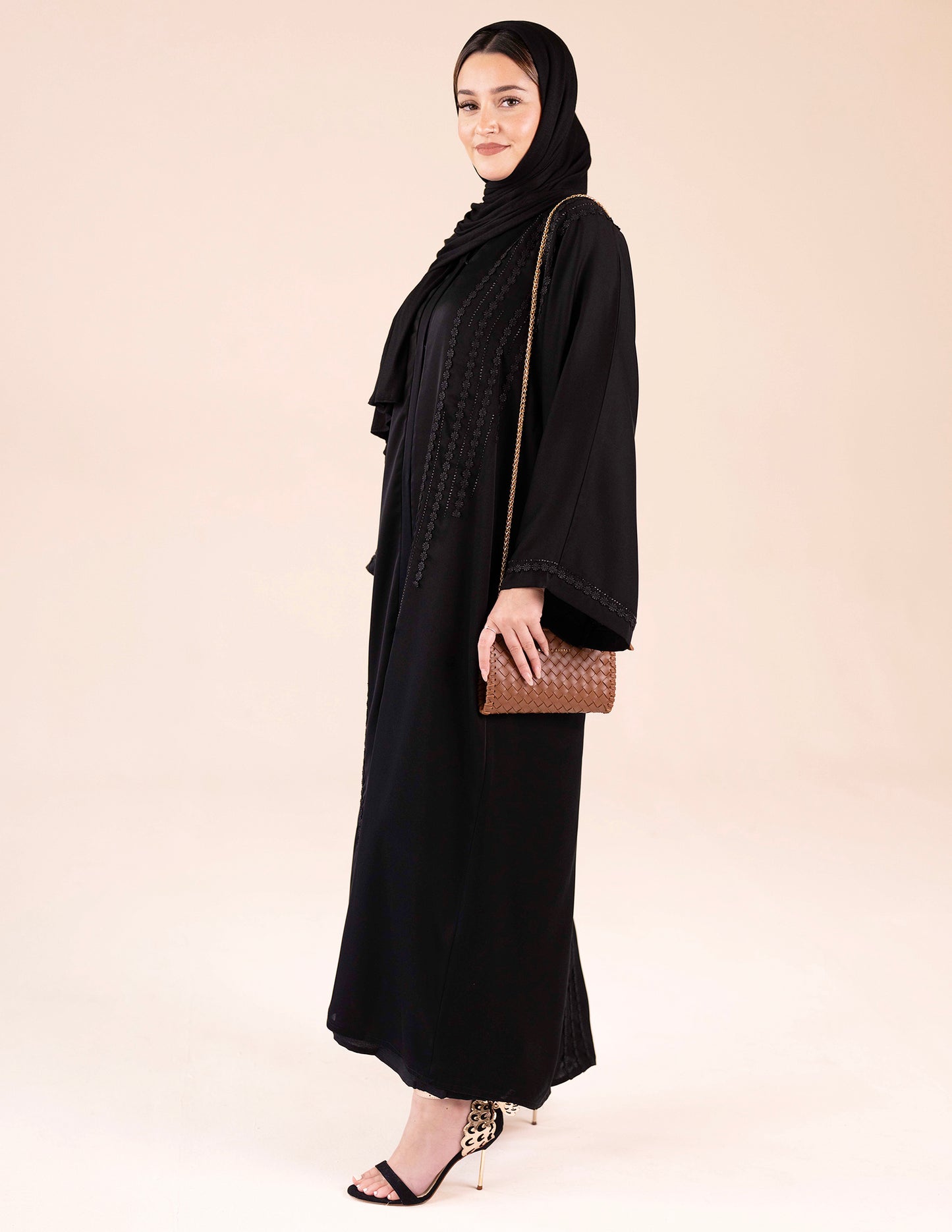 Noor Abaya - Abayas, black abayas, closed abayas, embroidered abaya, premium - AZAARYA