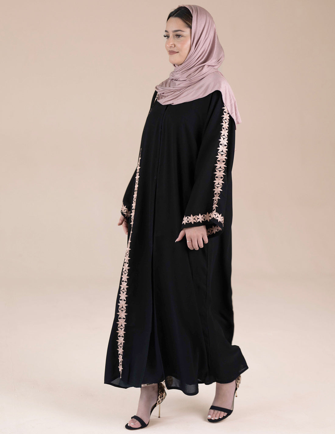 Raya Abaya - Abayas, black abaya, embroidered abaya, open abaya, premium, premium abaya - AZAARYA