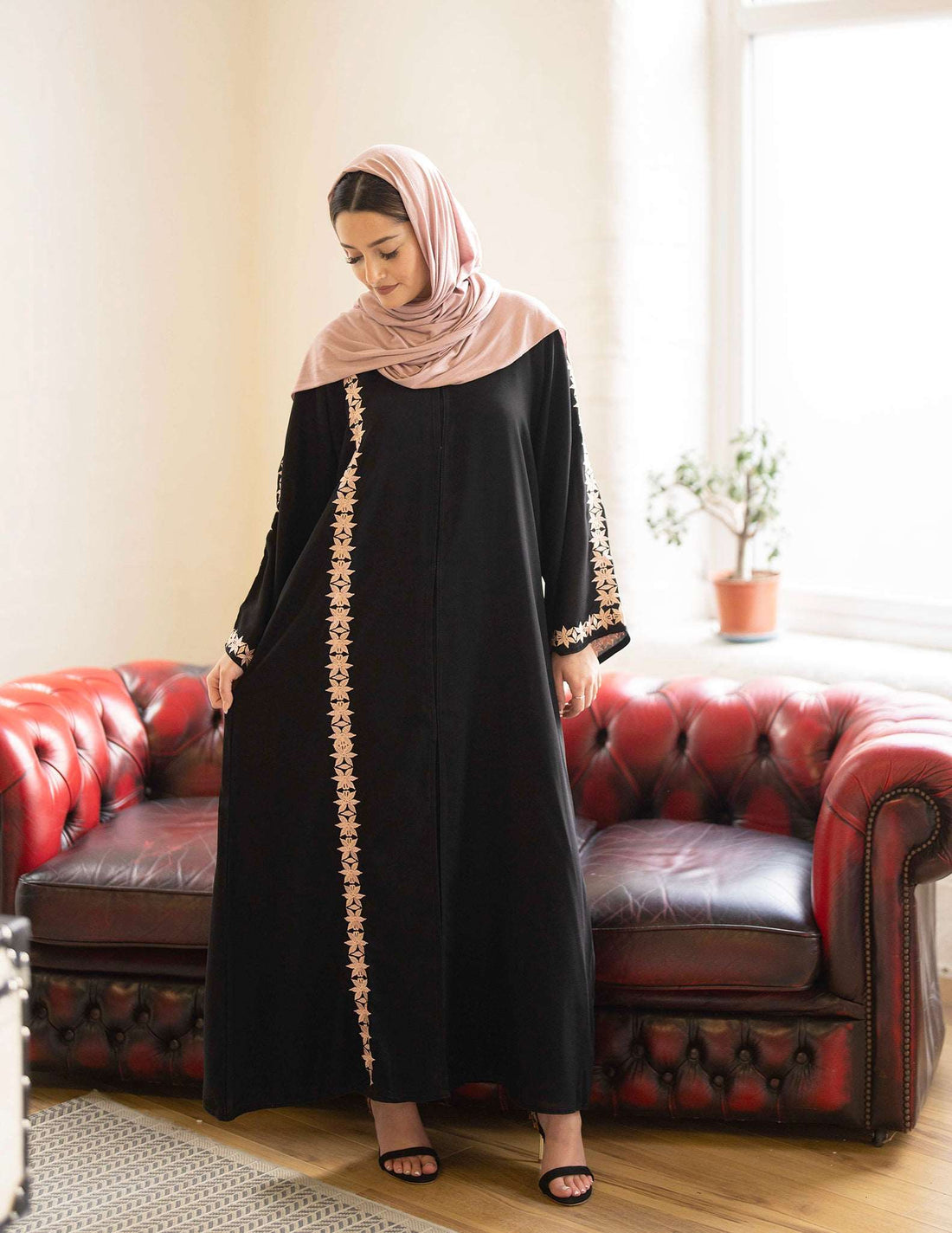 Raya Abaya - Abayas, black abaya, embroidered abaya, open abaya, premium, premium abaya - AZAARYA