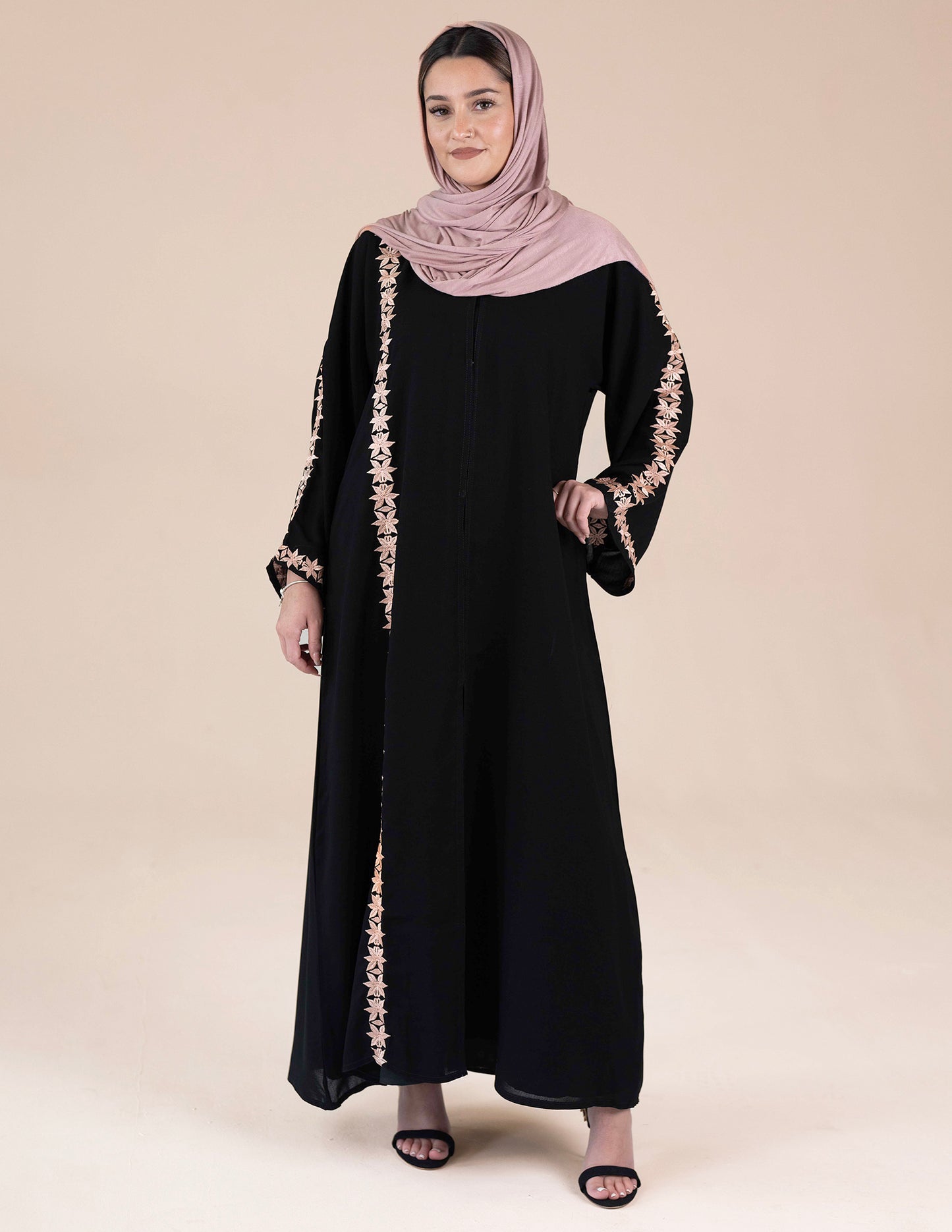Raya Abaya - Abayas, black abaya, embroidered abaya, open abaya, premium, premium abaya - AZAARYA