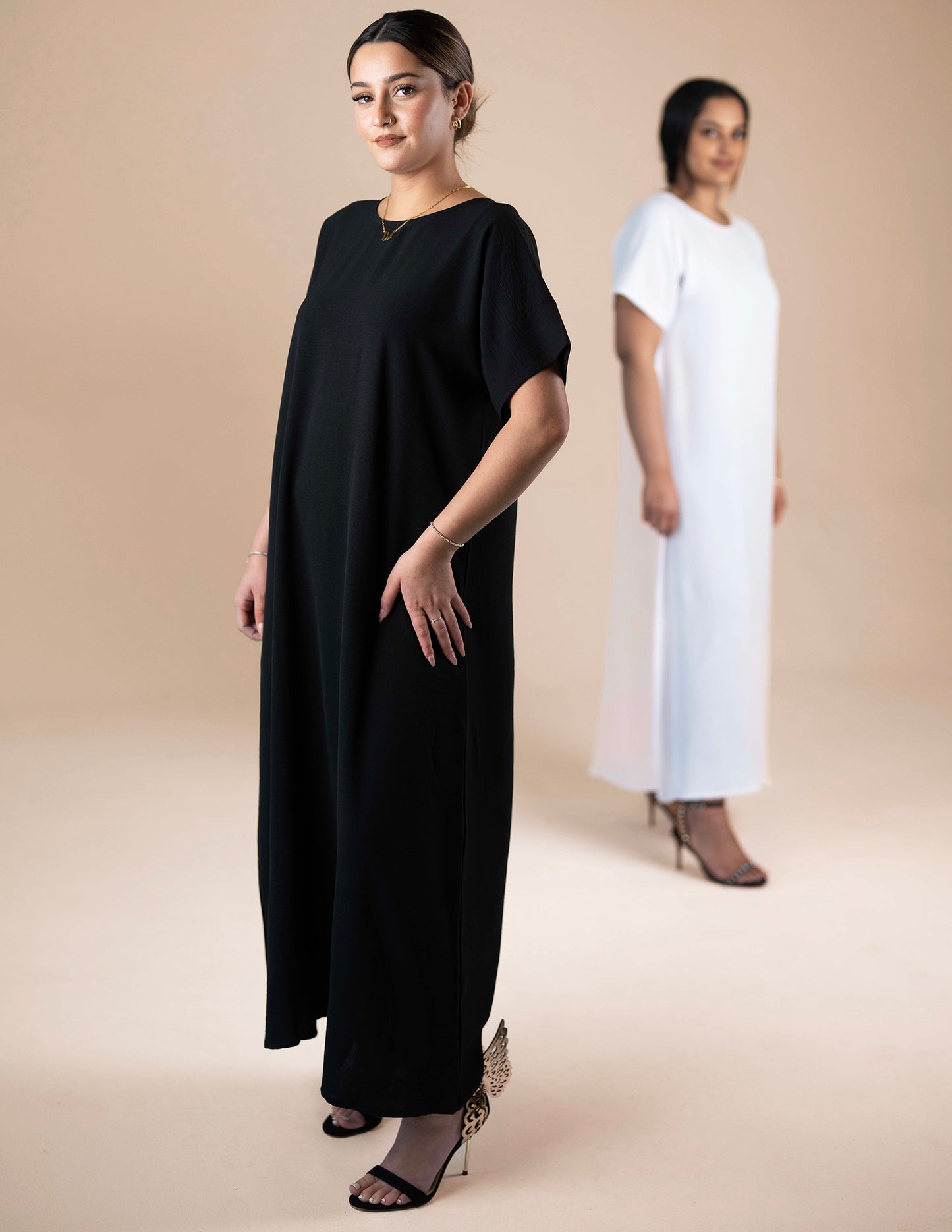 Half-sleeve slip dress - Black - Dresses, half sleeve, half sleeve slip dresses, inner dresses, inner slips, slip dresses, upsell - AZAARYA