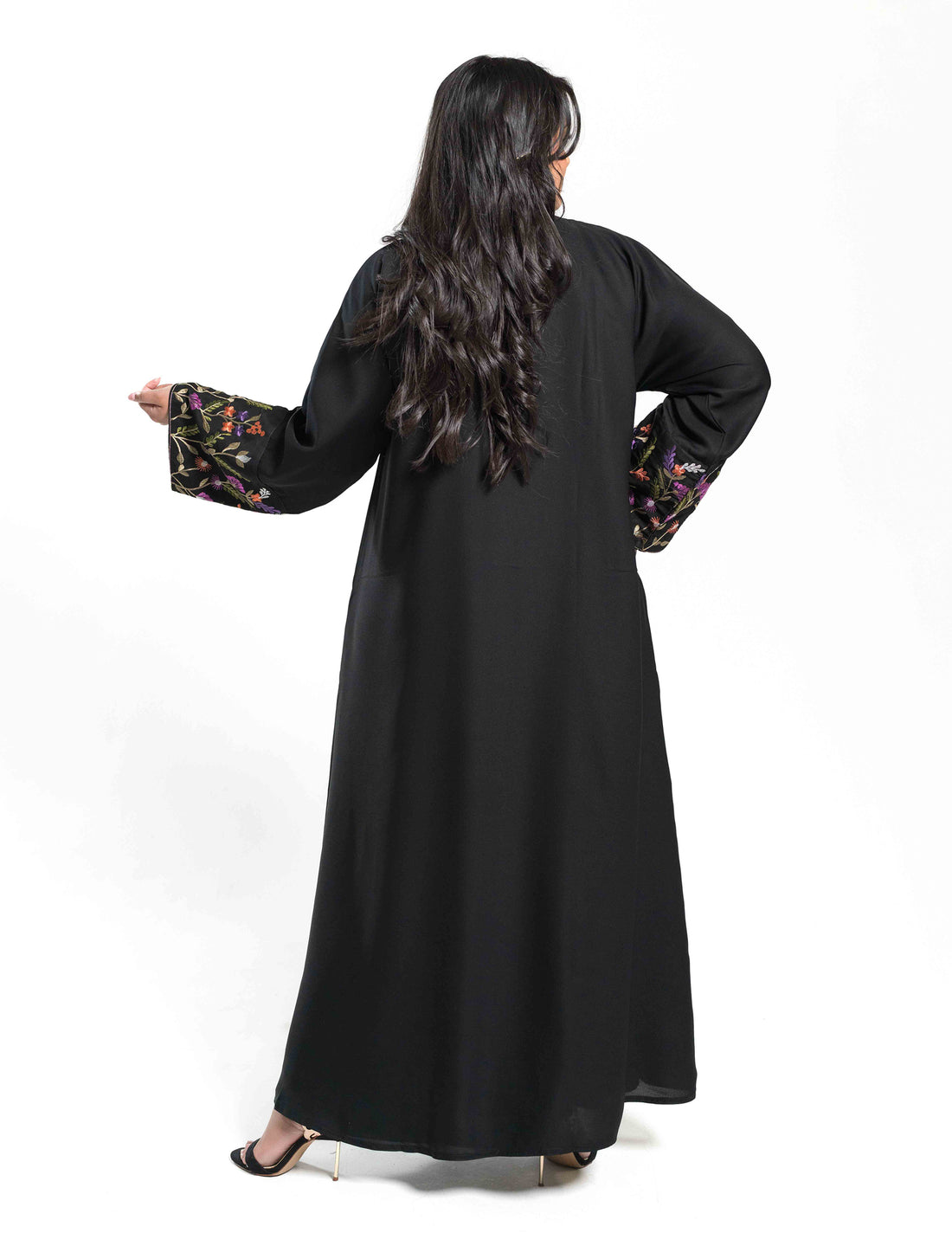 Black Open 'Bloom' Abaya with Blazer Collars