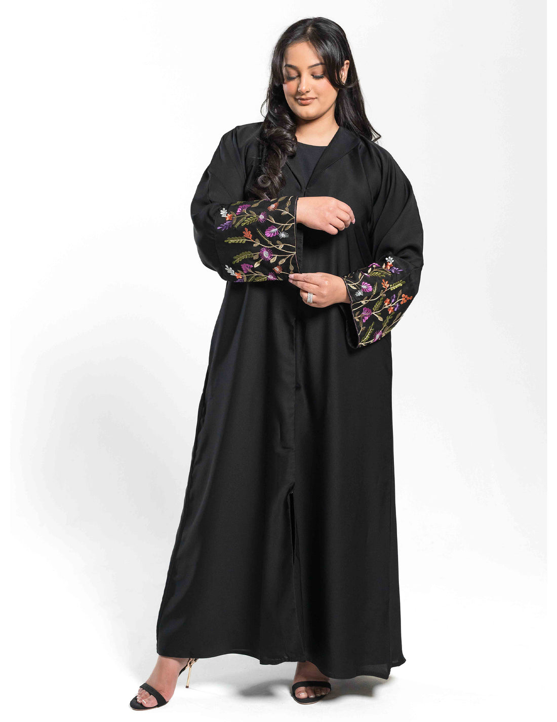 Black Open 'Bloom' Abaya with Blazer Collars