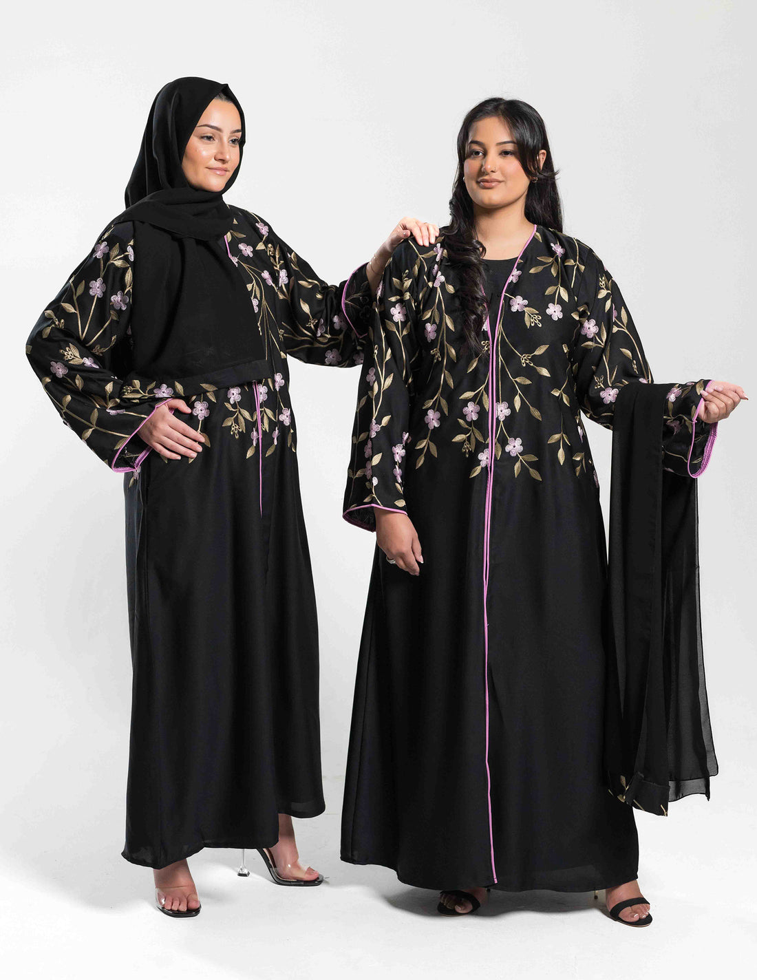 Black Floral Embroidered Open 'Monsoon' Abaya