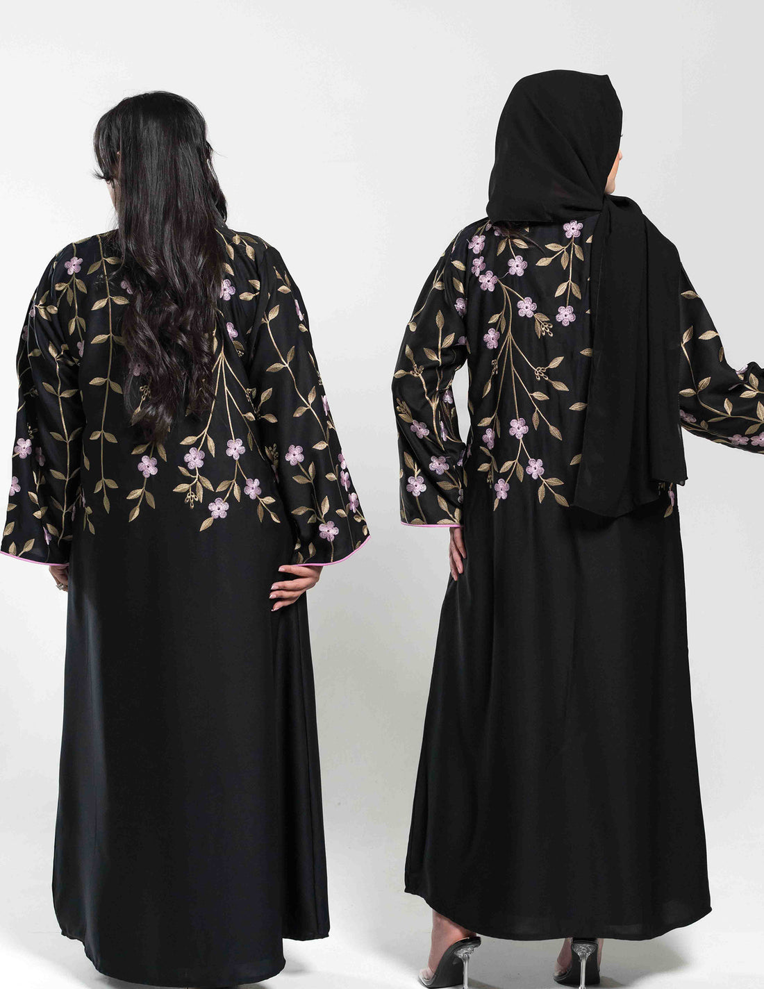 Black Floral Embroidered Open 'Monsoon' Abaya