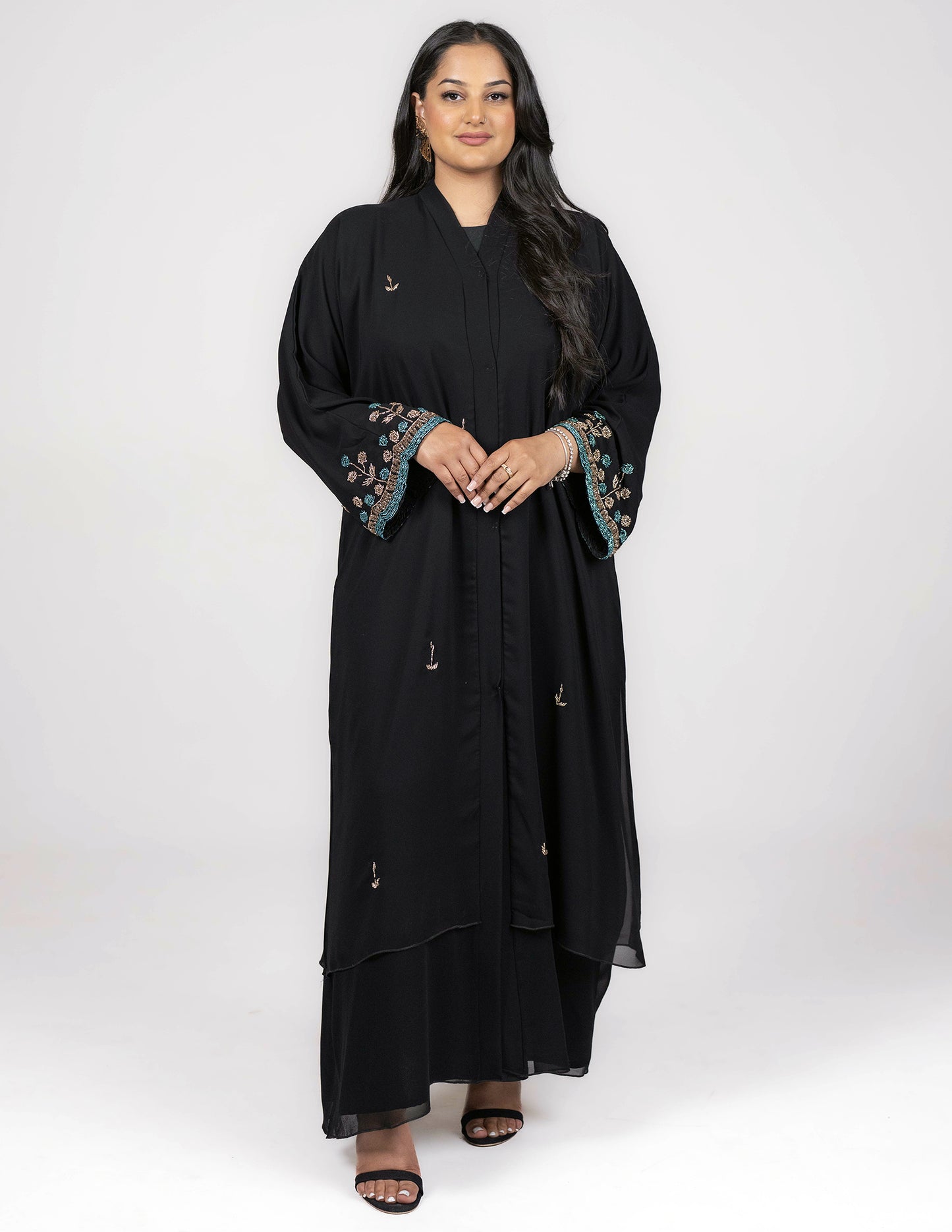 Safa Abaya - Abayas, black abaya, black abayas, embroidered, embroidered abaya, embroidered abayas, Featured, floral, open abaya, open abayas, premium, premium abaya, premium abayas - AZAARYA