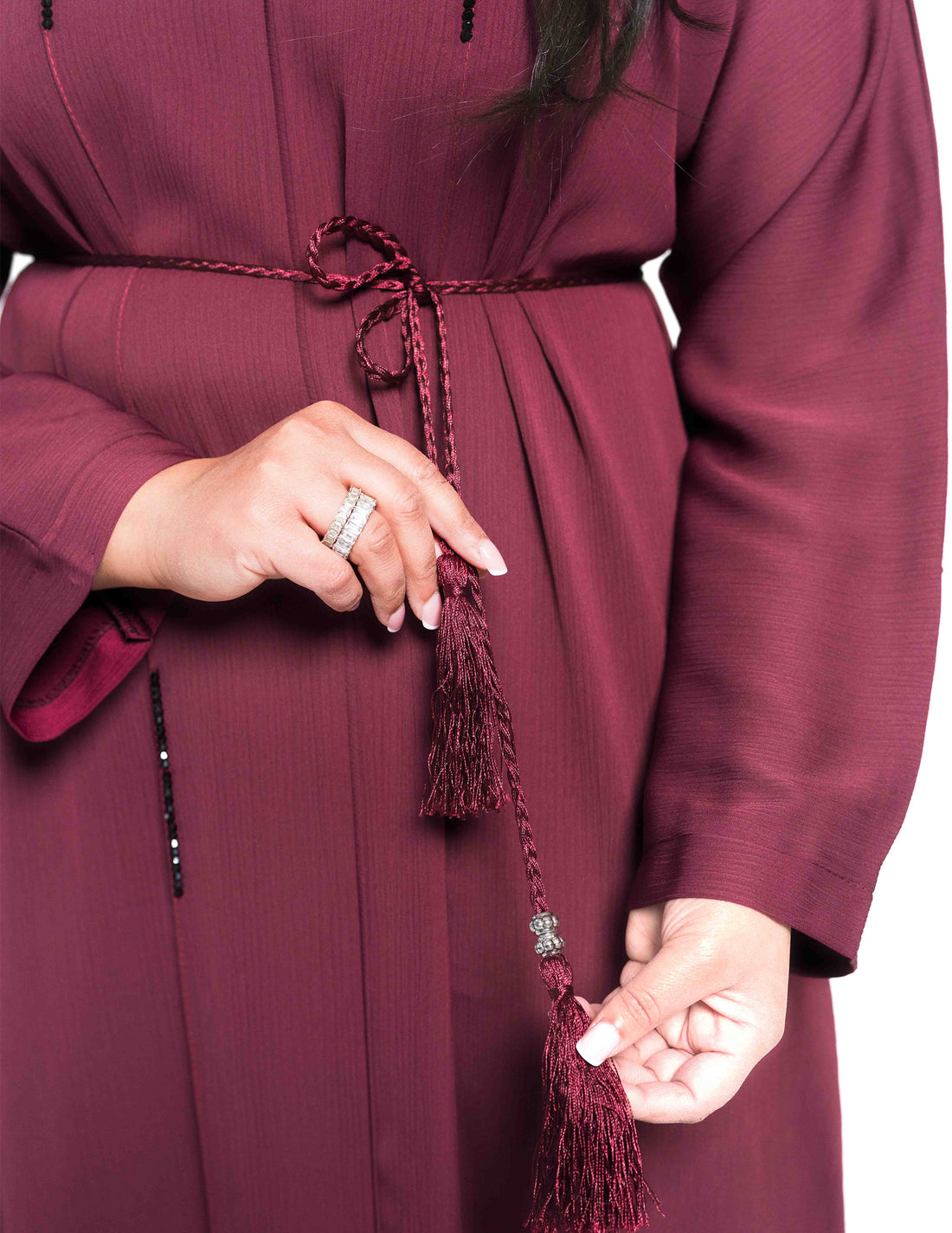 Closed Abaya with Diamante Beadwork - Ruby Red