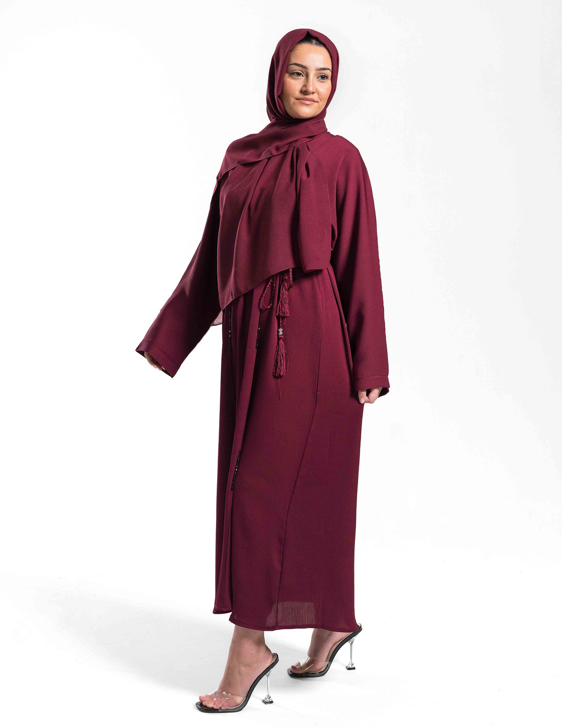 Closed Abaya with Diamante Beadwork - Ruby Red