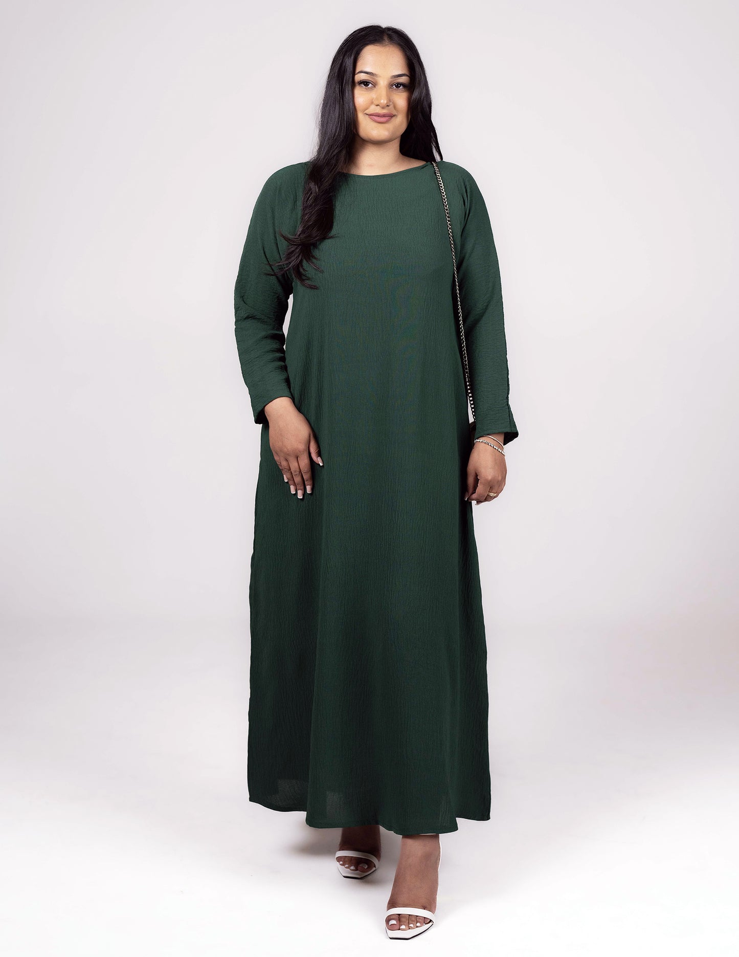 Full Sleeve Emerald Green Slip Dress - Dresses, essential, full sleeve slip dress, inner dresses, inner slips, slip dresses - AZAARYA