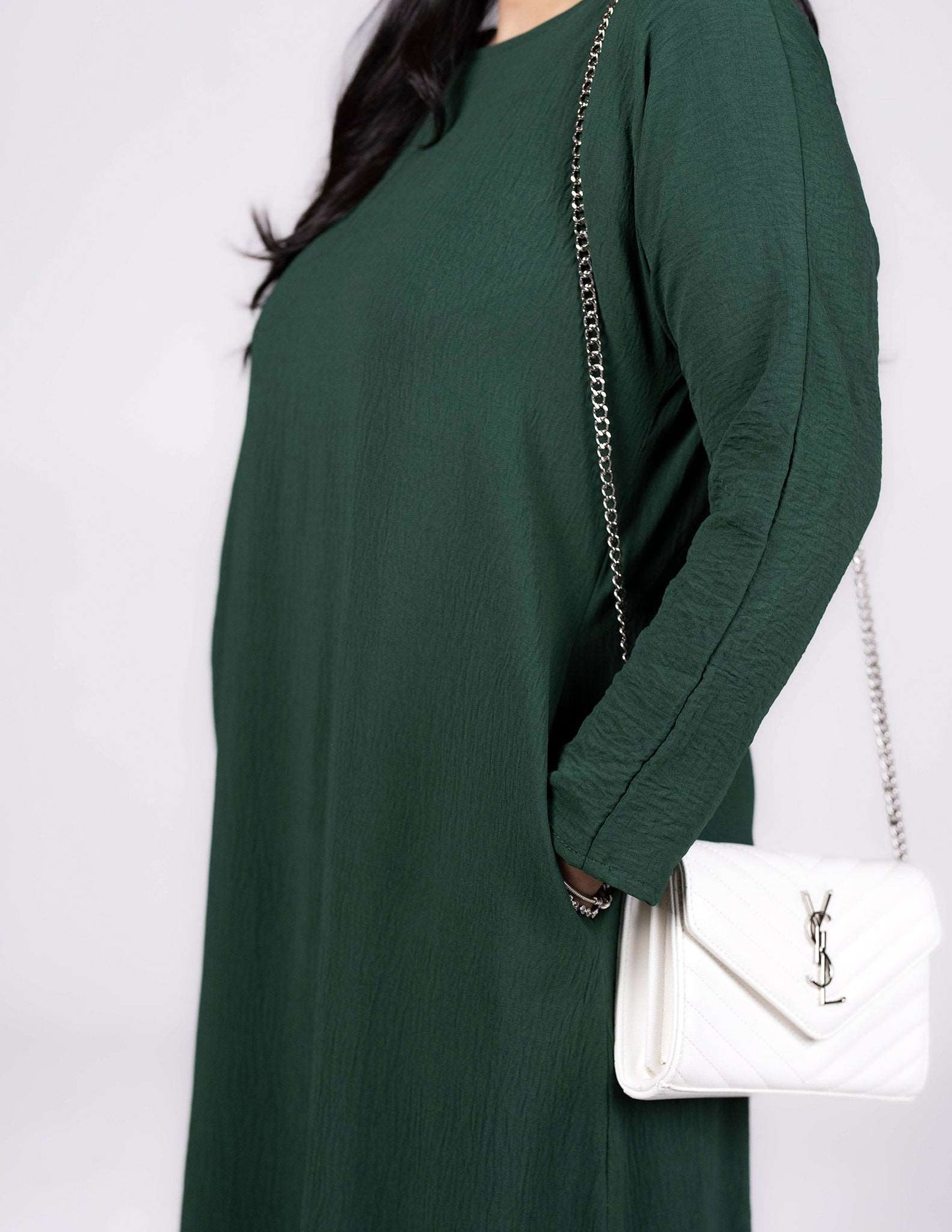 Full Sleeve Emerald Green Slip Dress AZAARYA Full Sleeve Emerald Green Slip Dress AZAARYA