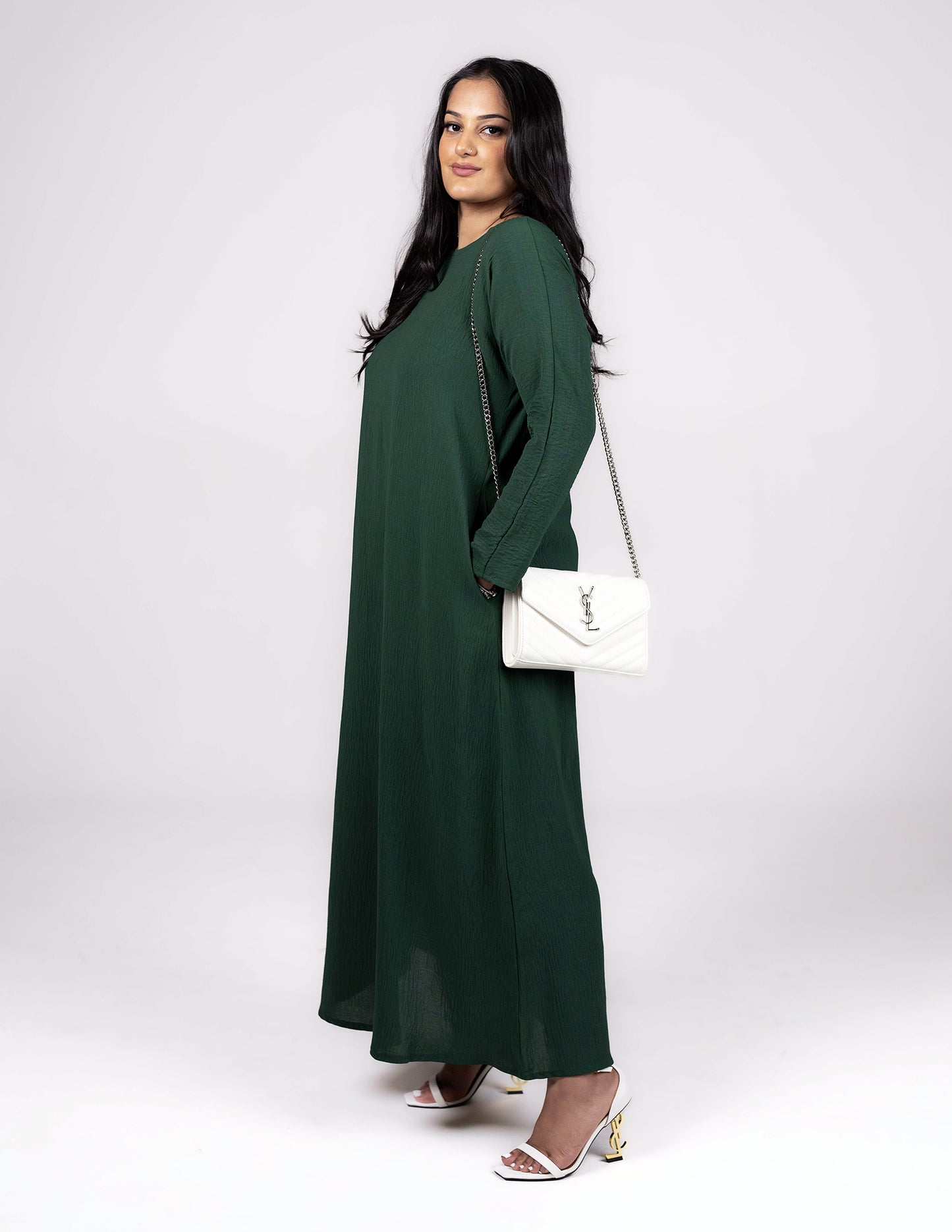 Full Sleeve Emerald Green Slip Dress - Dresses, essential, full sleeve slip dress, inner dresses, inner slips, slip dresses - AZAARYA