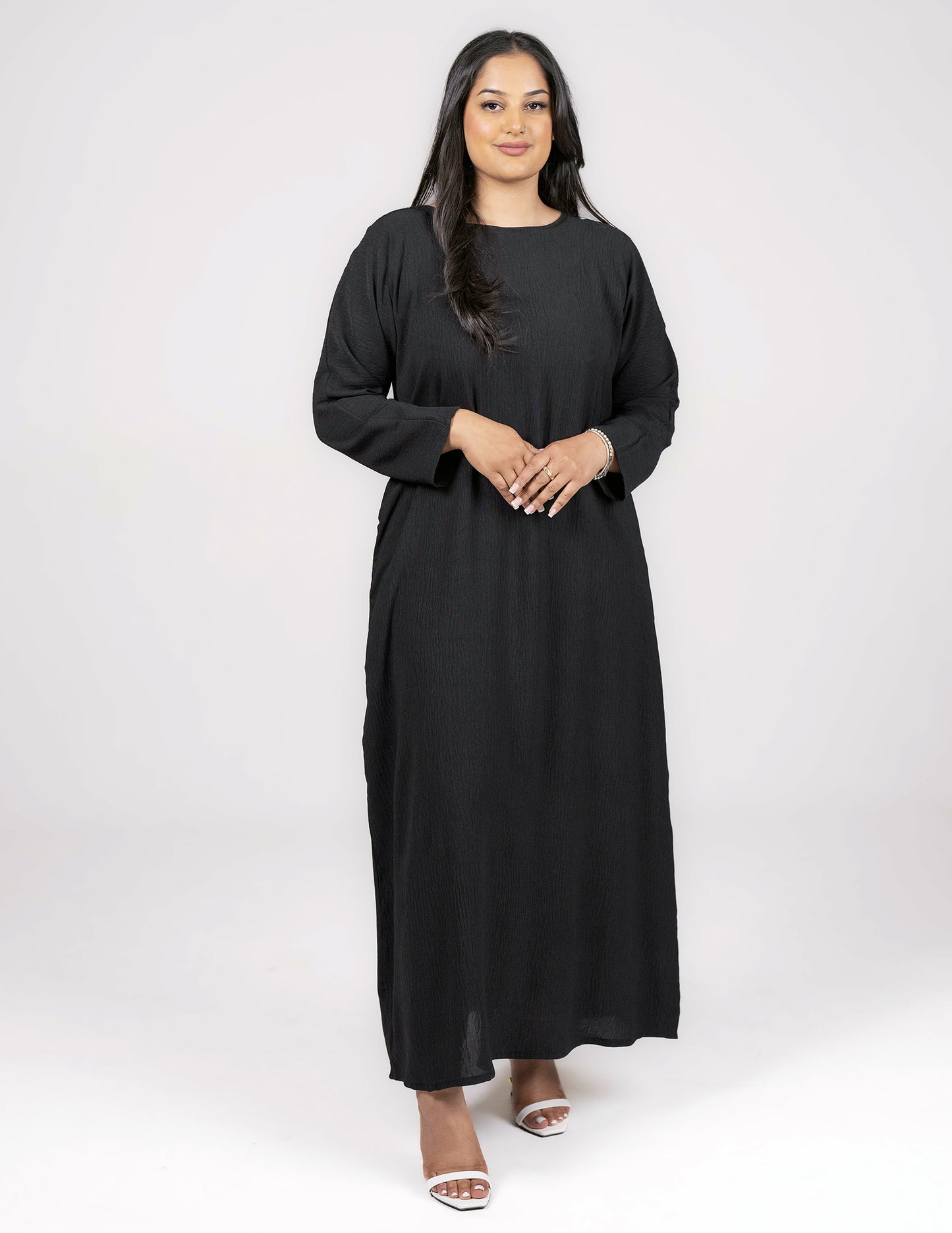 Black Slip Dress - Full Sleeve - Dresses, essential, full sleeve slip dress, inner dresses, inner slips, slip dresses - AZAARYA