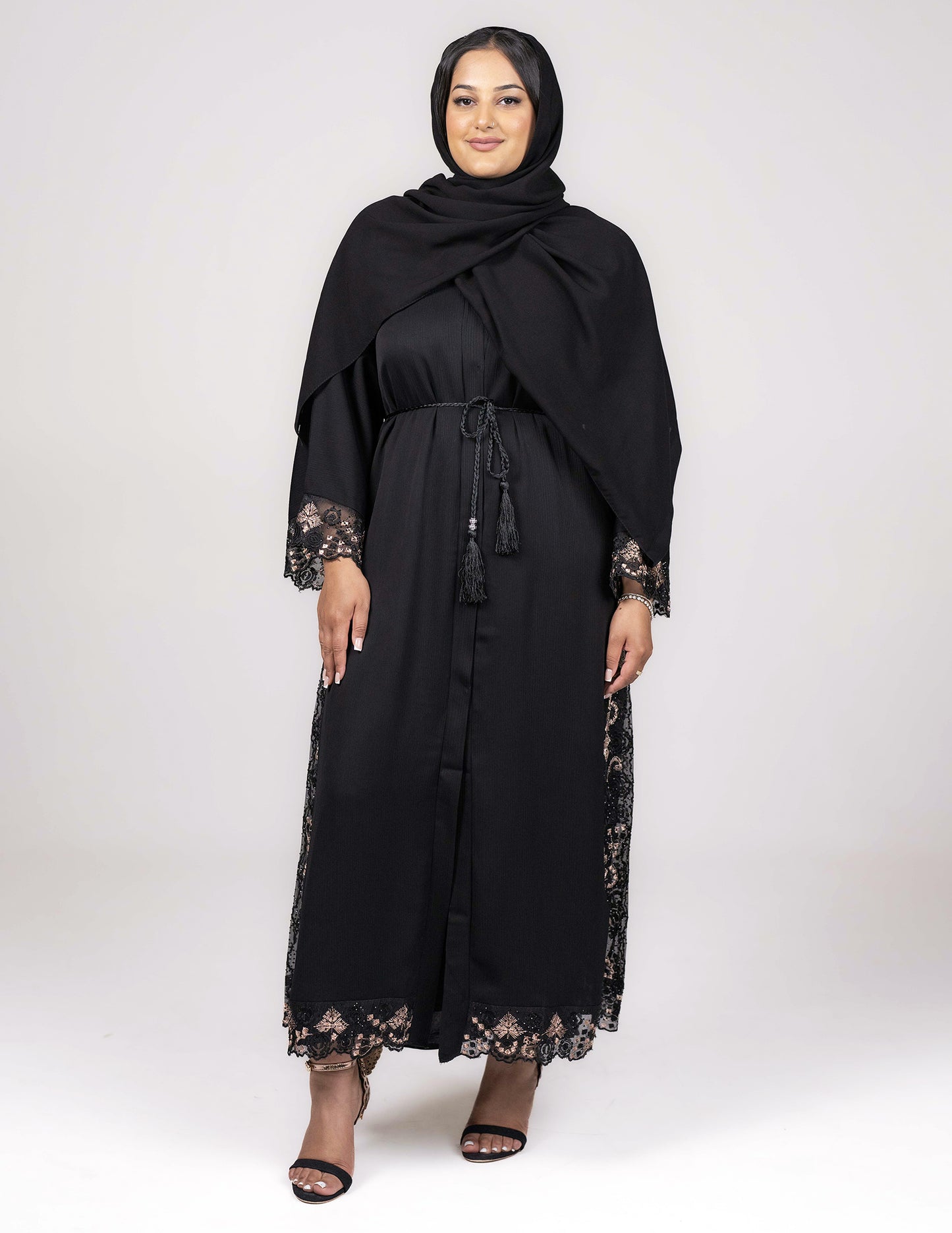 Lima Abaya - Abayas, black abaya, black abayas, embroidered, embroidered abaya, embroidered abayas, Featured, open abaya, open abayas, premium, premium abaya, premium abayas - AZAARYA