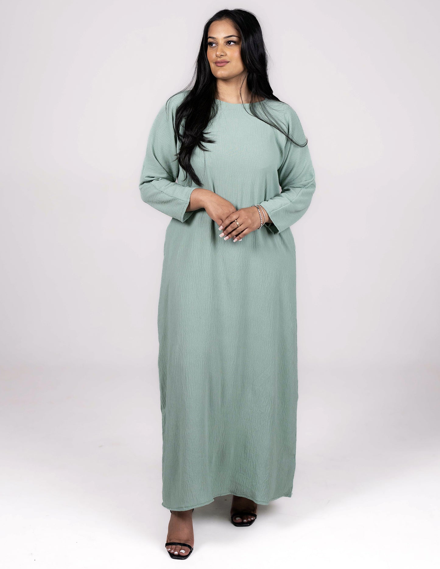 Full Sleeve Mint Green Slip Dress - Dresses, essential, full sleeve slip dress, inner dresses, inner slips, slip dresses - AZAARYA