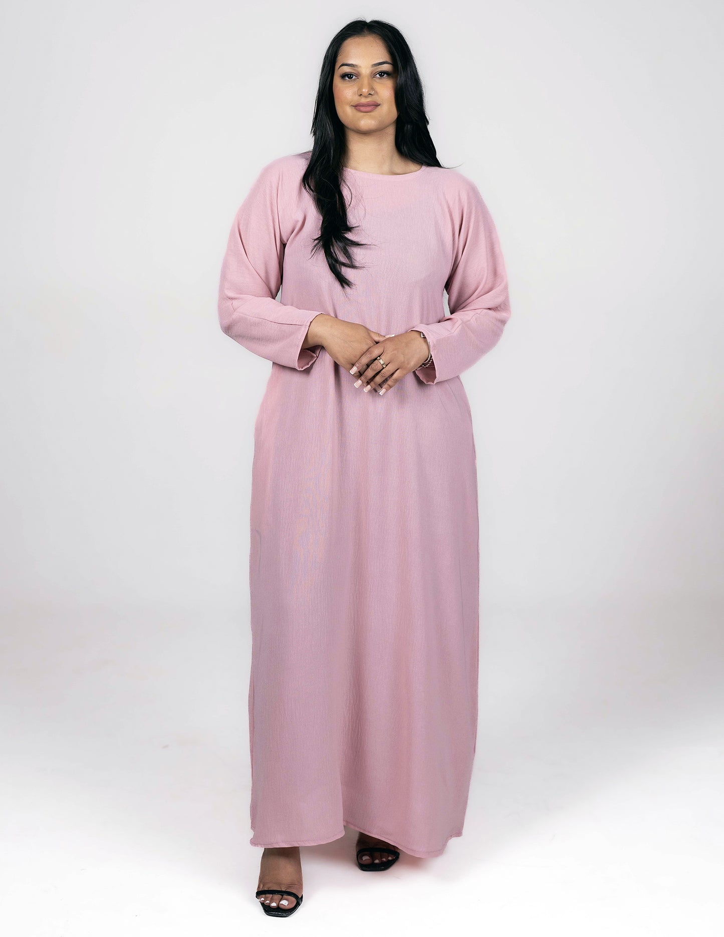 Full Sleeve Pink Slip Dress - Dresses, essential, full sleeve slip dress, inner dresses, inner slips, slip dresses - AZAARYA